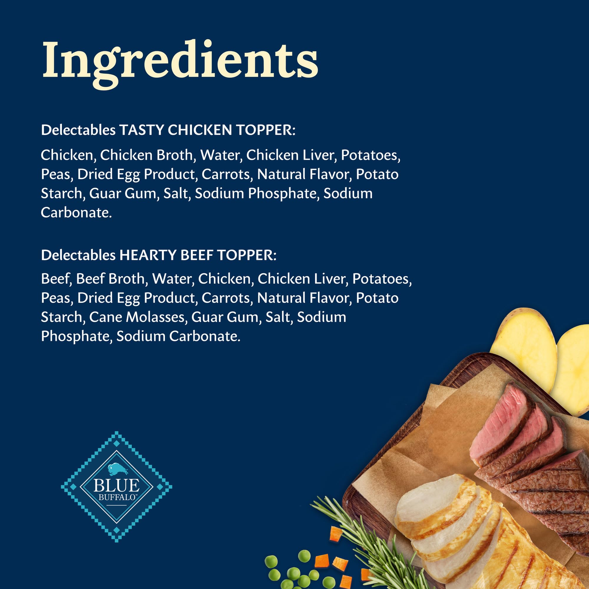 Blue Buffalo Delectables Topppers, variedad pollo y res para gusto variado.