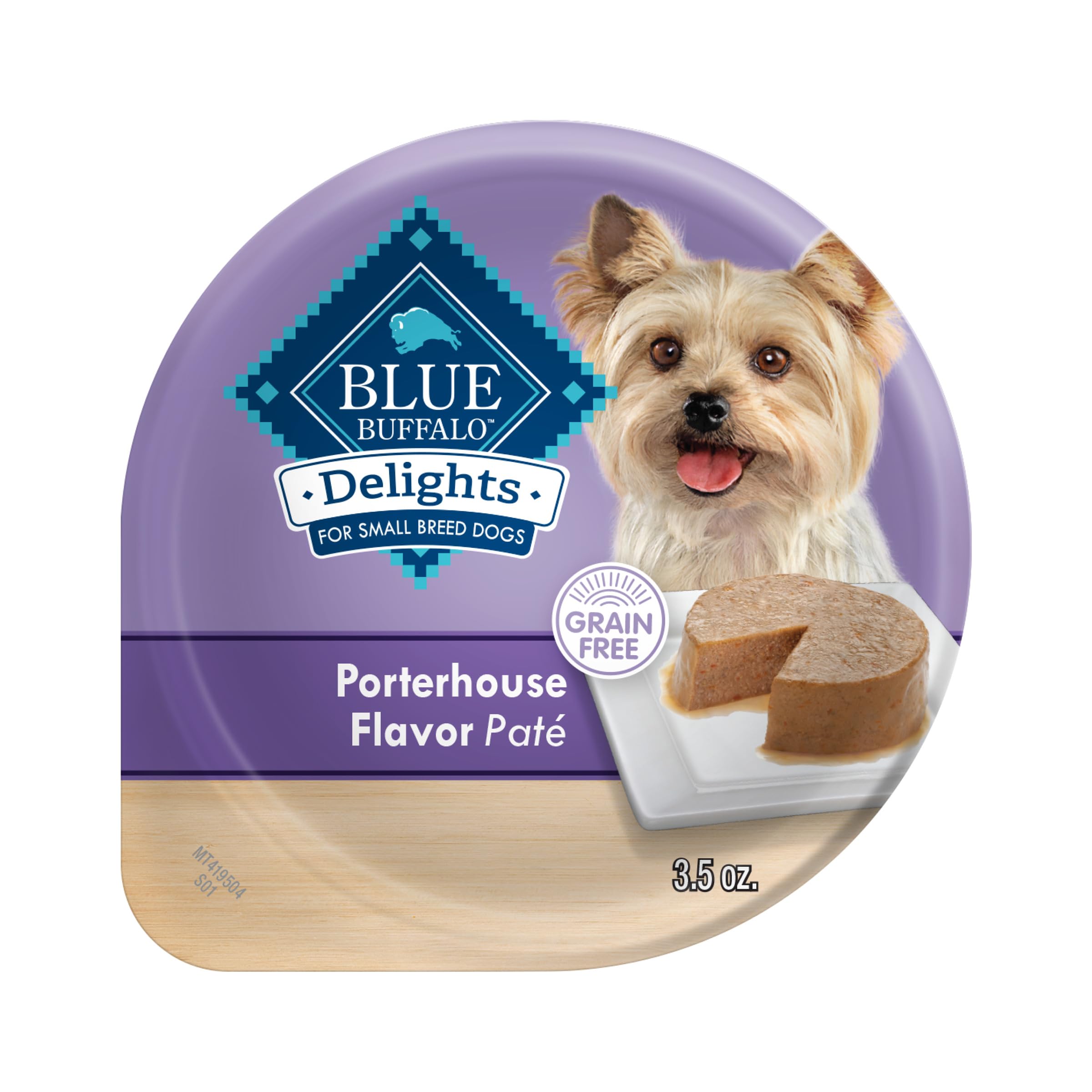 Blue Buffalo Delights empaque frontal Porterhouse para razas pequeñas.