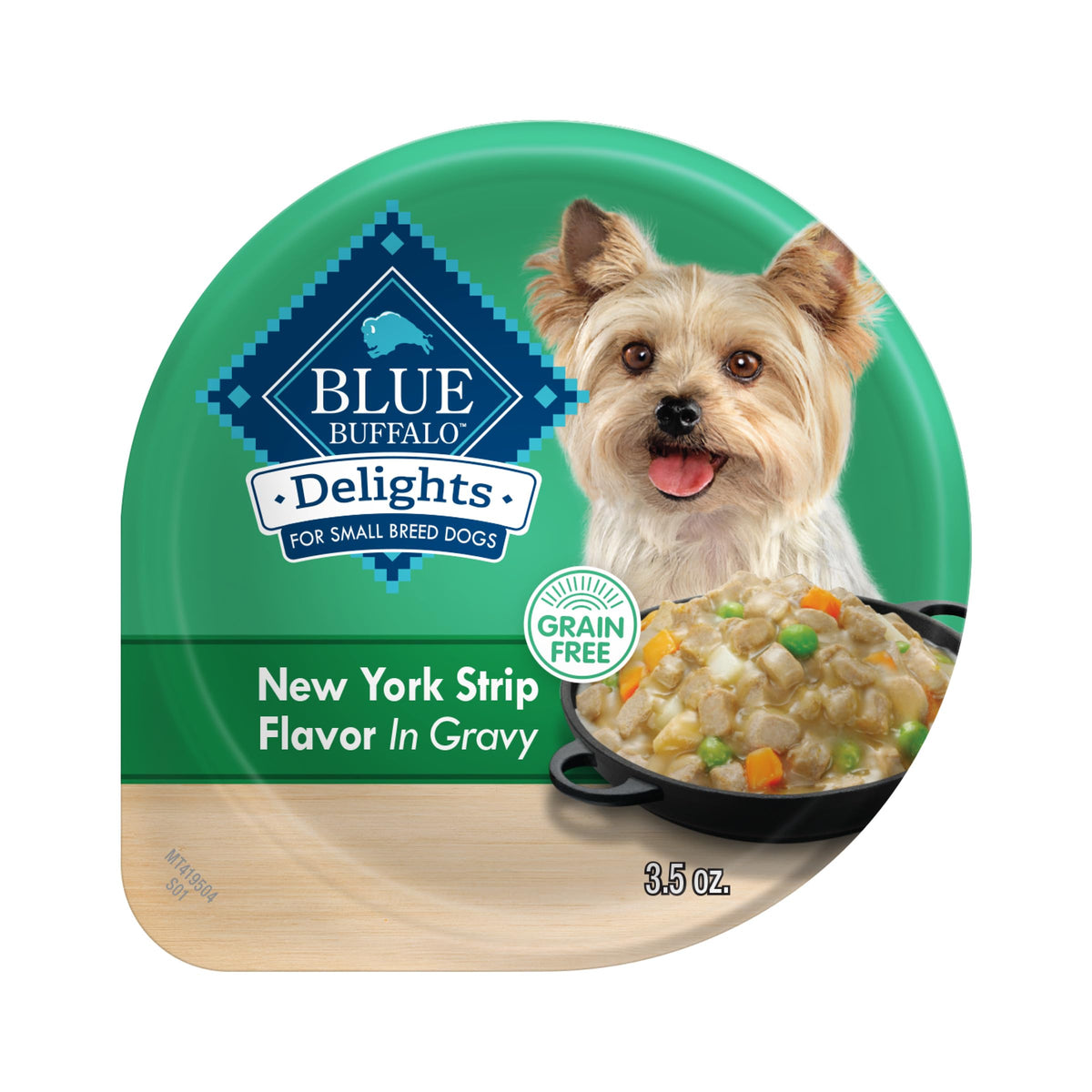 Blue Buffalo Delights para razas pequeñas en NY Strip en salsa, comida húmeda sabrosa para perros pequeños.