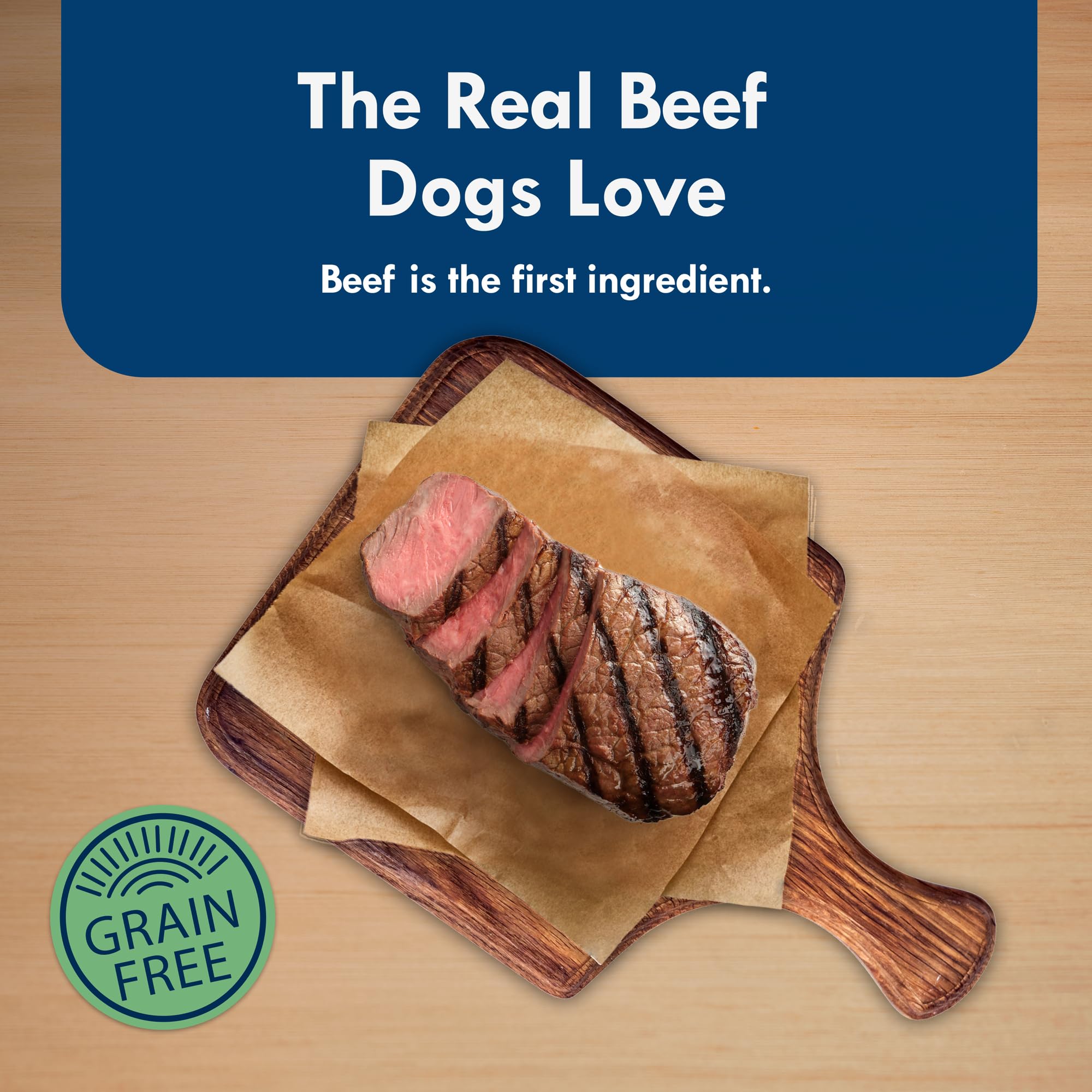 Sabor NY Strip en salsa, textura jugosa para perros pequeños.