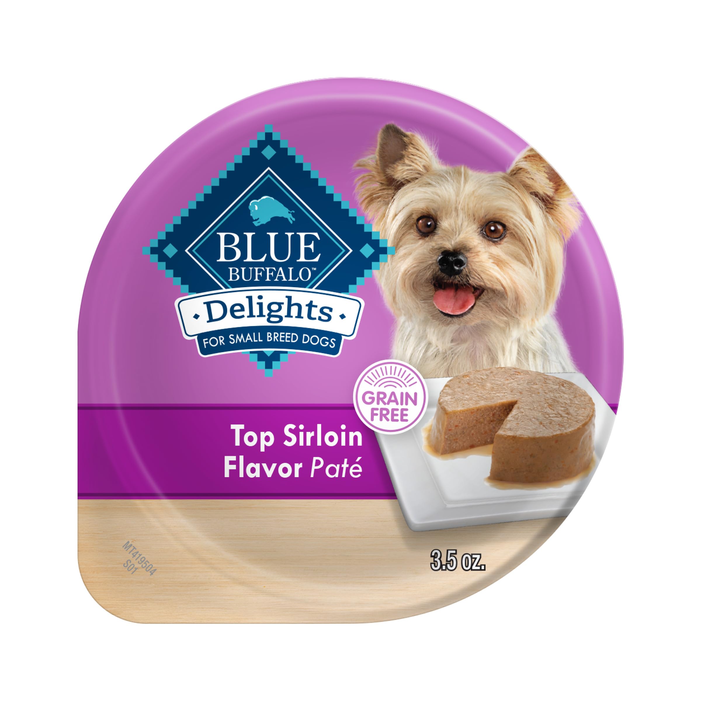 Blue Buffalo Delights solomillo-pate con proteína de res real ideal para perros pequeños.