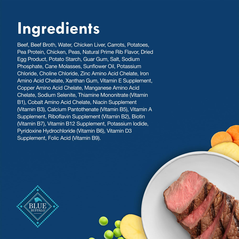 Blue Buffalo Delights verduras completas con papa, zanahoria y guisantes.