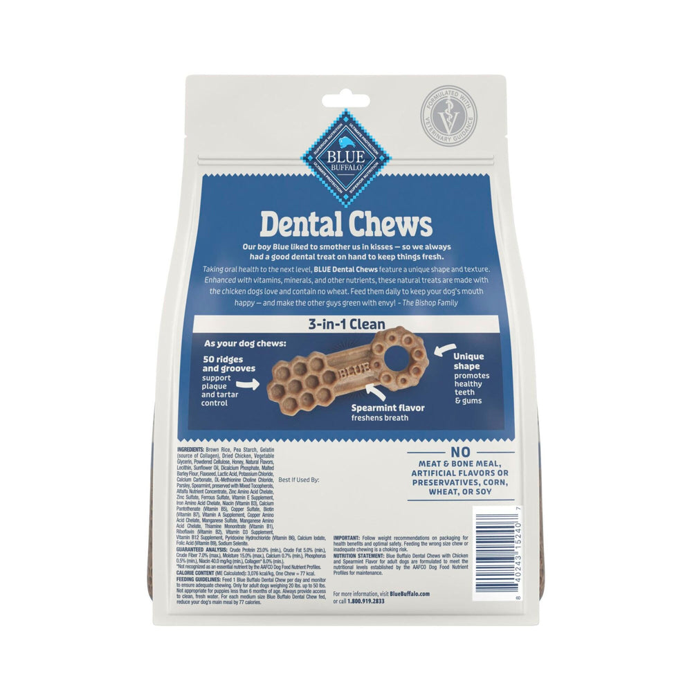 Blue Buffalo Dental Chews: ingredientes naturales, sabor atractivo para masticar con confianza.