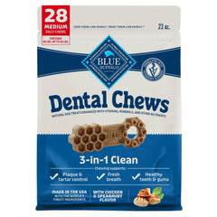 Blue Buffalo Dental Chews: paquete frontal, promueve higiene dental diaria de tu perro.