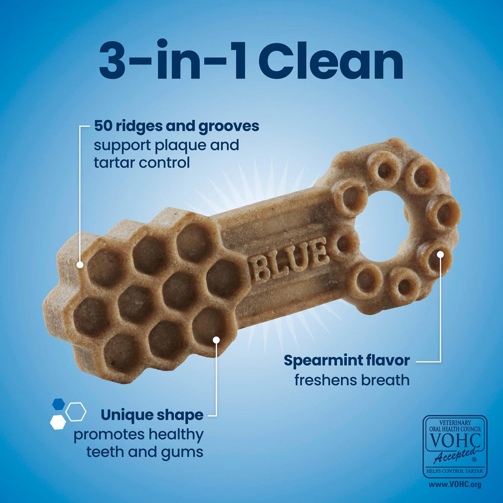 Blue Buffalo Dental Chews: sabor pollo y menta para aliento más fresco.