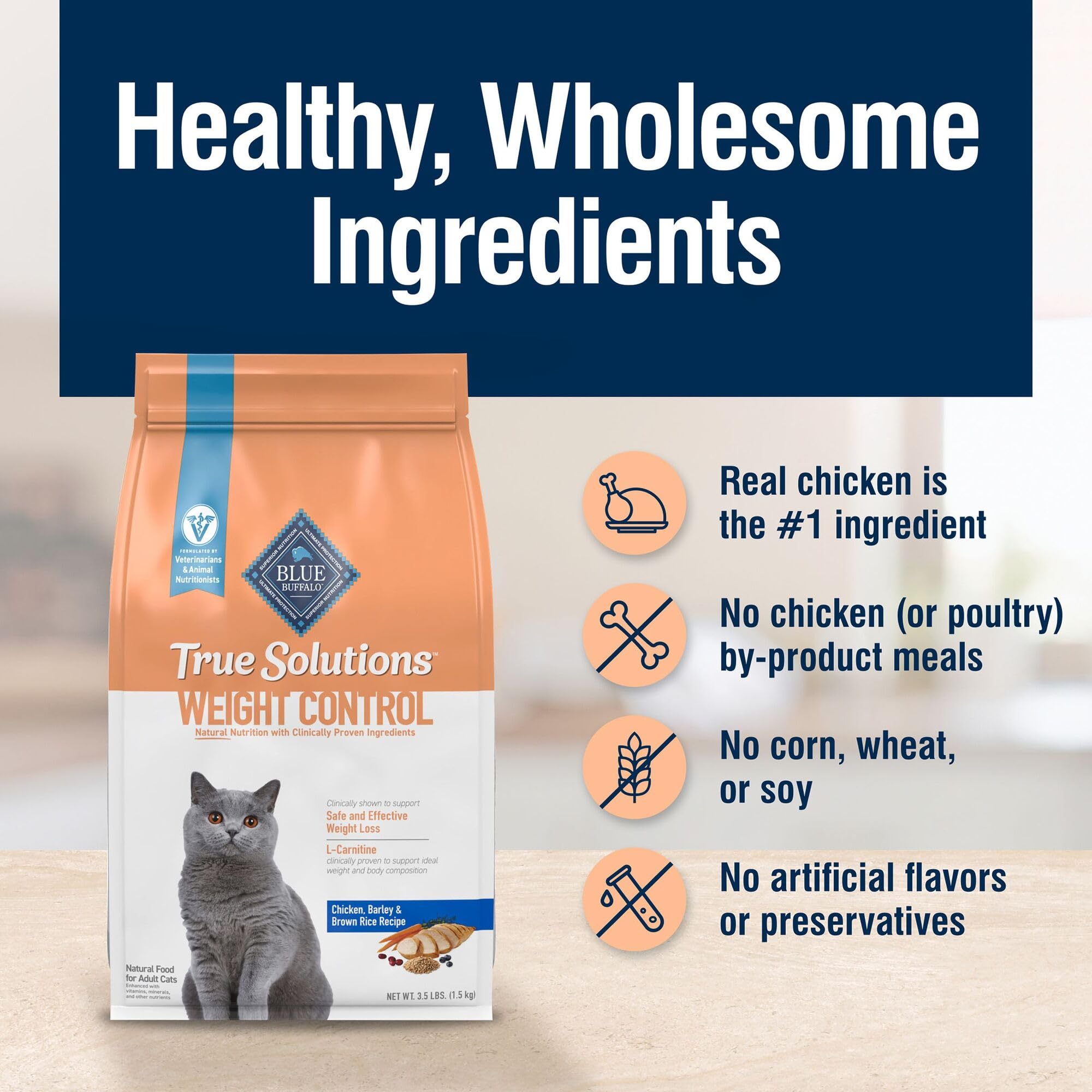 Blue Buffalo True Solutions embalaje digital que resalta ingredientes clave.