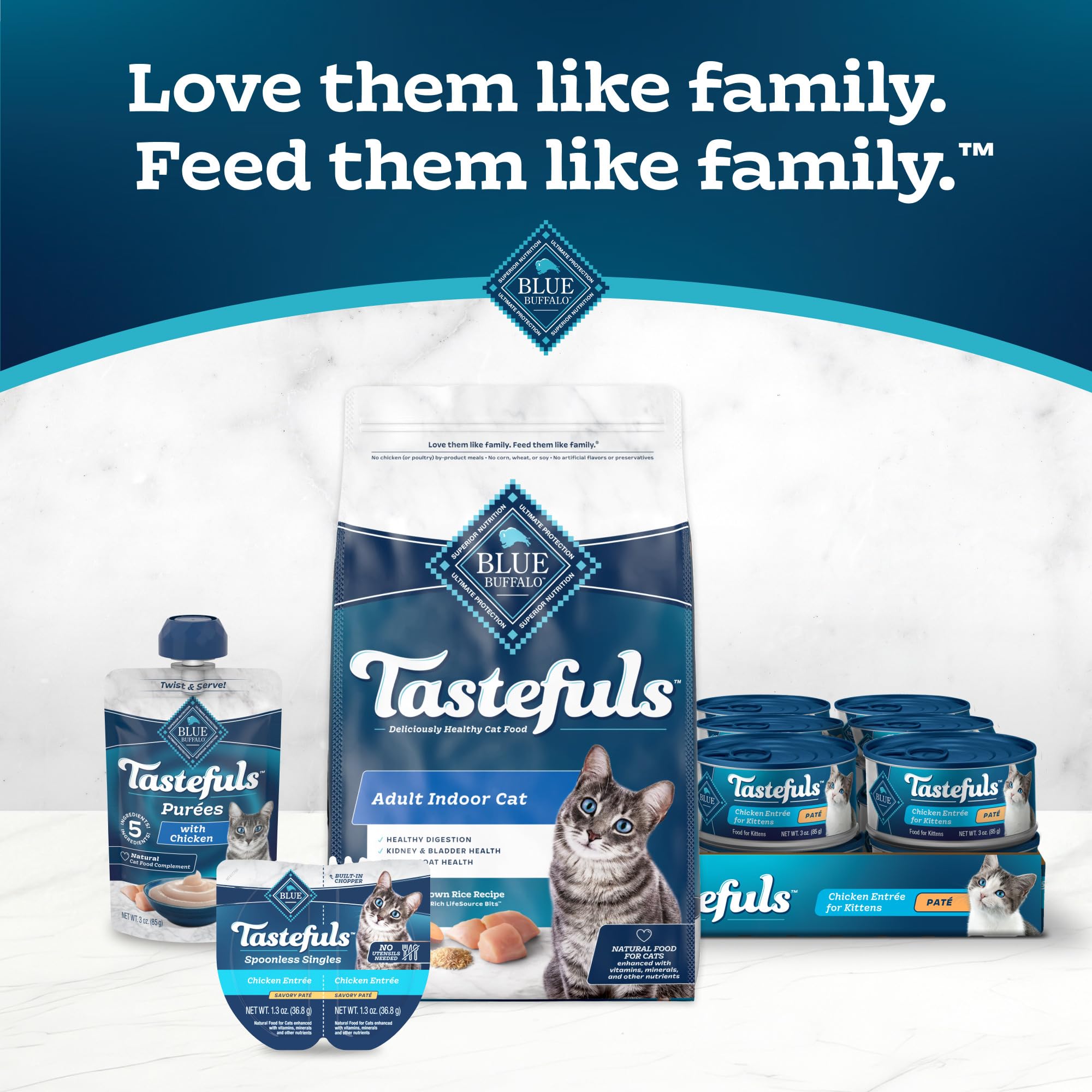 Blue Buffalo Empaque digital mejorado que resalta ingredientes.