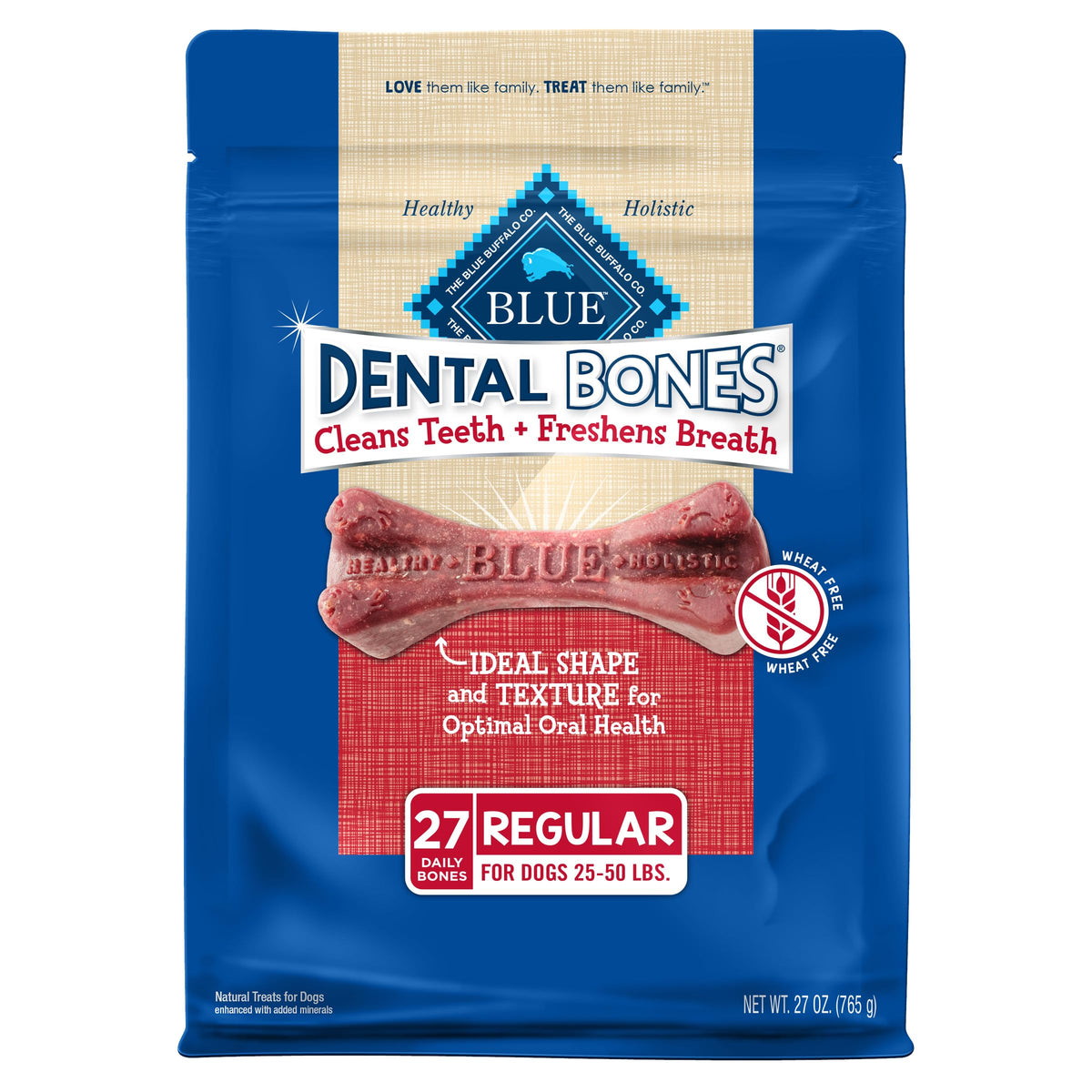 Blue Buffalo Hueso Dental Regular, empaque valor, cuidado dental diario para perros medianos.
