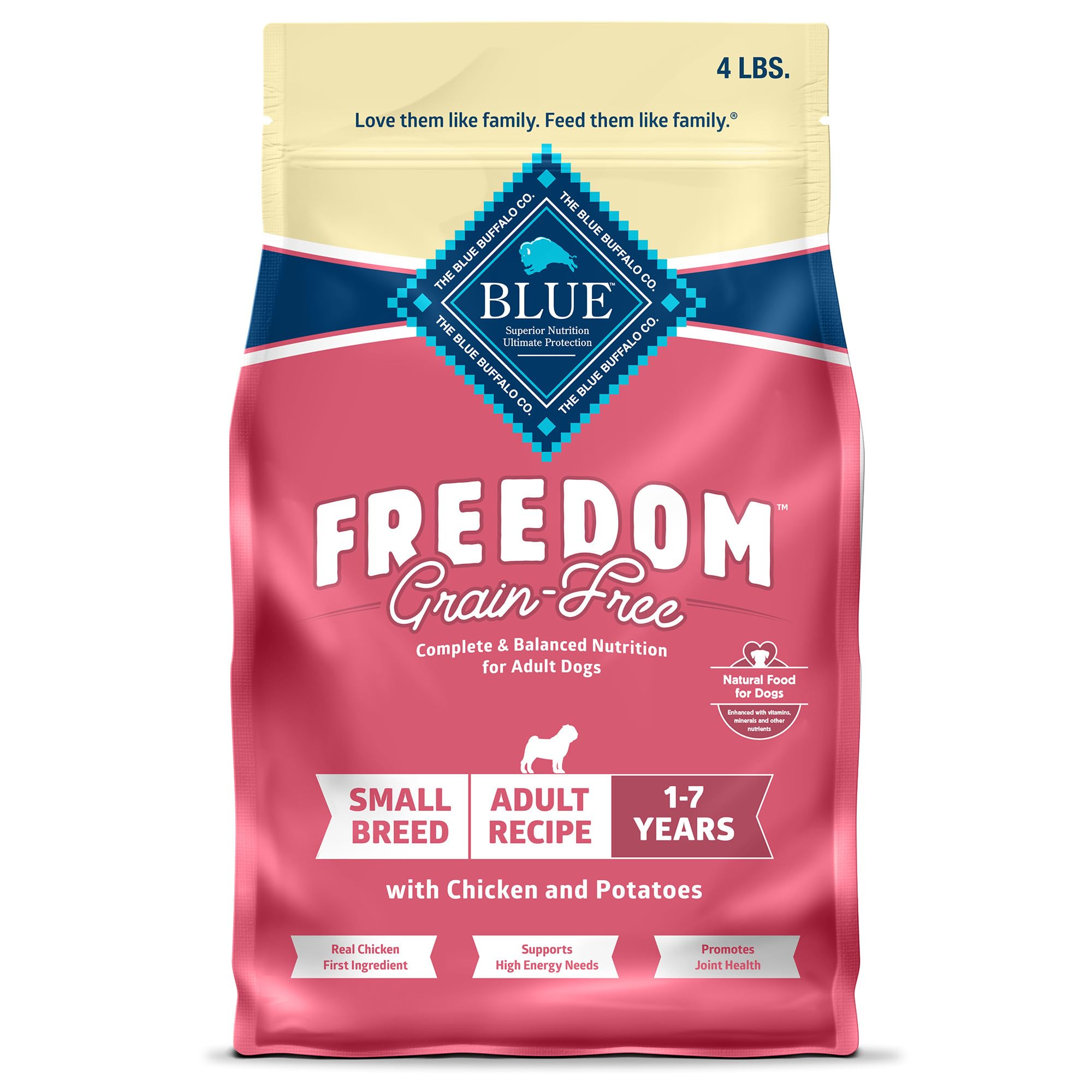 Blue Buffalo Freedom: alimento seco para perros pequeños con pollo como primer ingrediente.