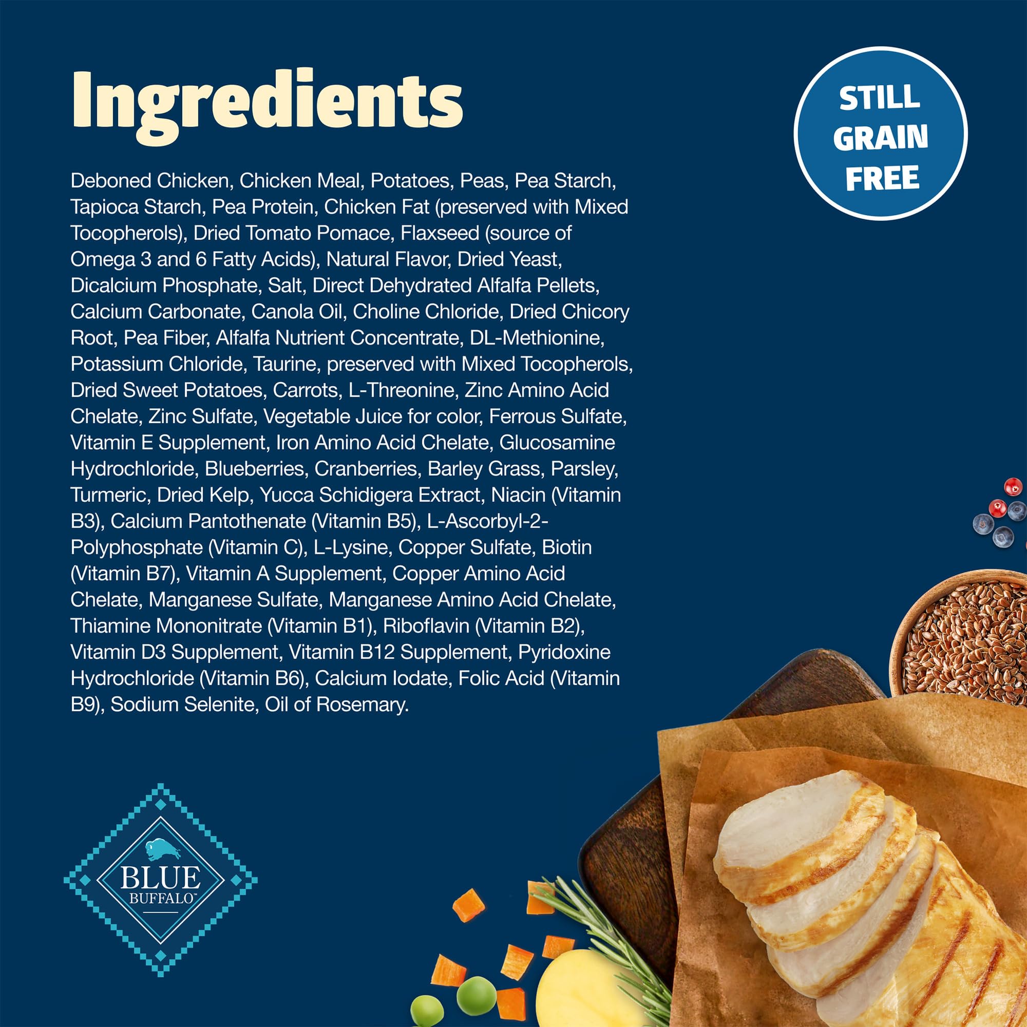 Blue Buffalo Freedom: ingredientes reales con pollo como principal fuente de proteína.