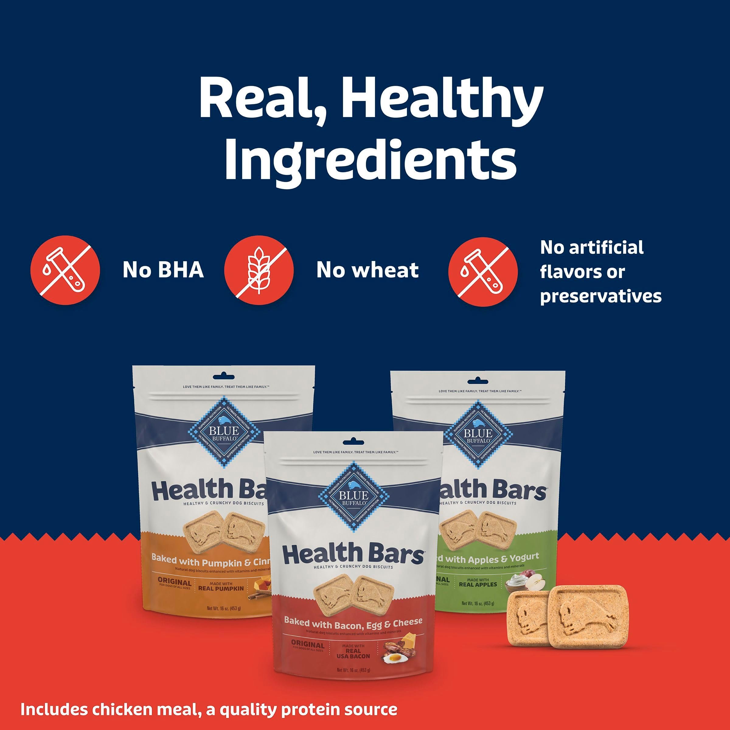 Blue Buffalo Health Bars Ingredientes Naturales, opción sin aditivos artificiales.