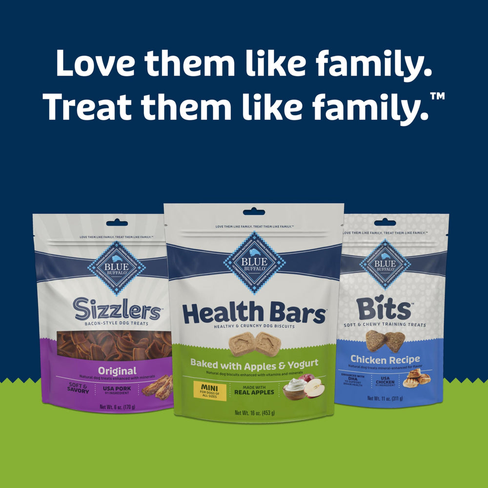 Blue Buffalo Health Bars Mini, embalaje digital destacado que resalta sus ingredientes.