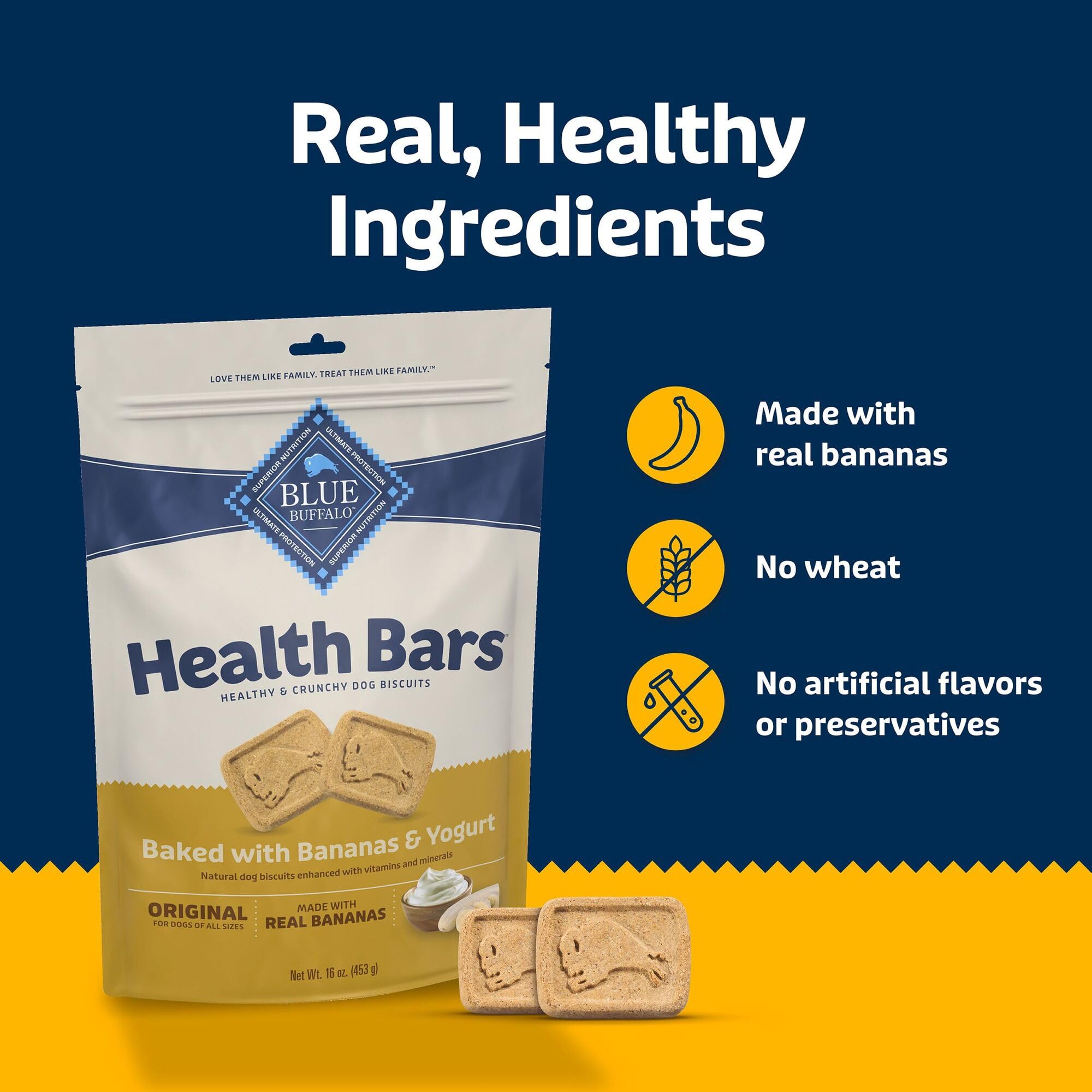 Blue Buffalo Health Bars enriquecidas con omega-3 y antioxidantes para el pelaje.