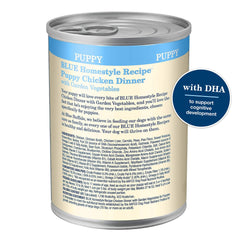 Blue Buffalo Homestyle Puppy: etiqueta clara que destaca ingredientes naturales.