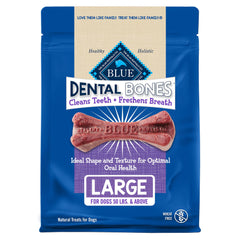 Blue Buffalo huesos dentales grandes para perros de 50 libras ayudan a limpieza dental.