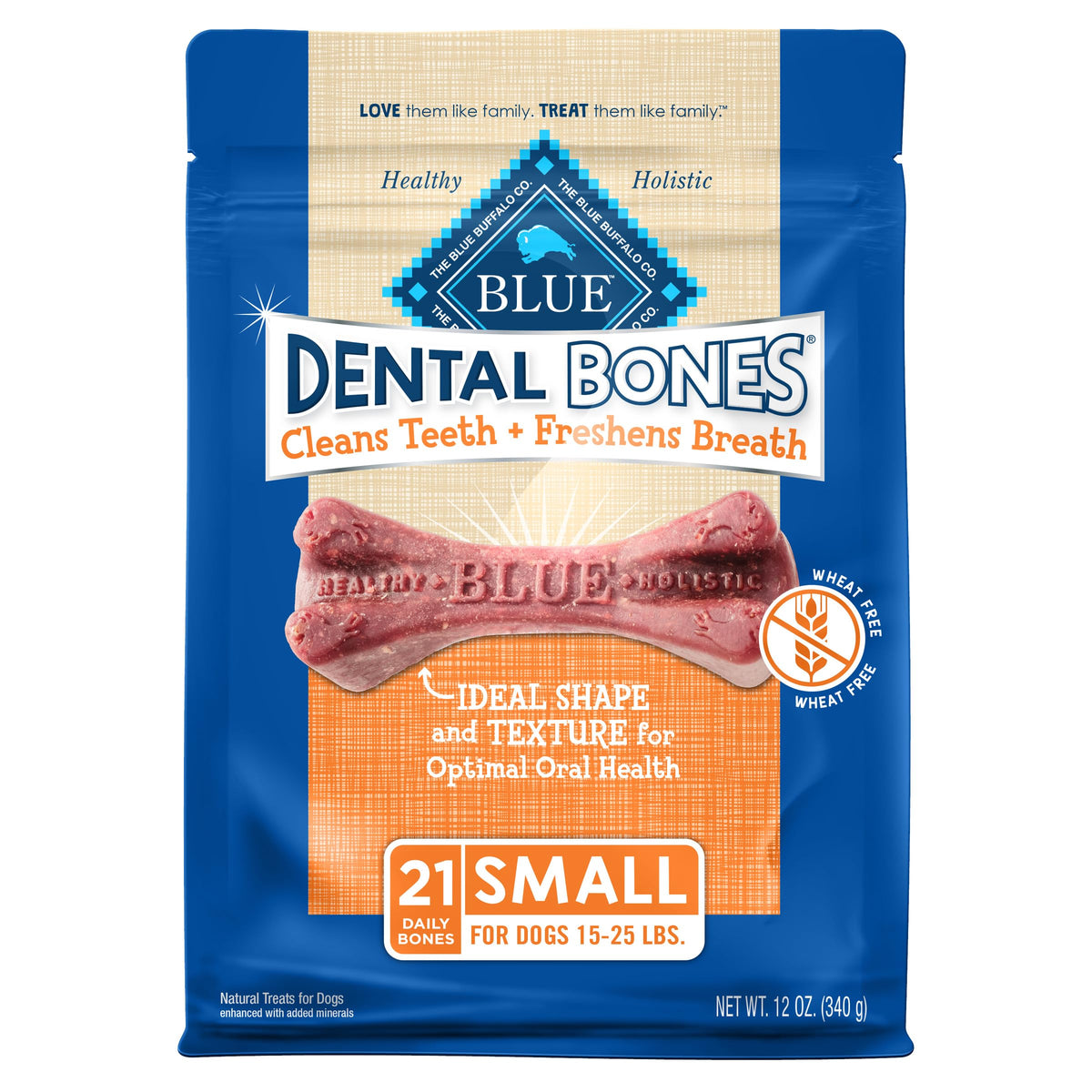Blue Buffalo huesos dentales pequeños, promueven limpieza y sabor.