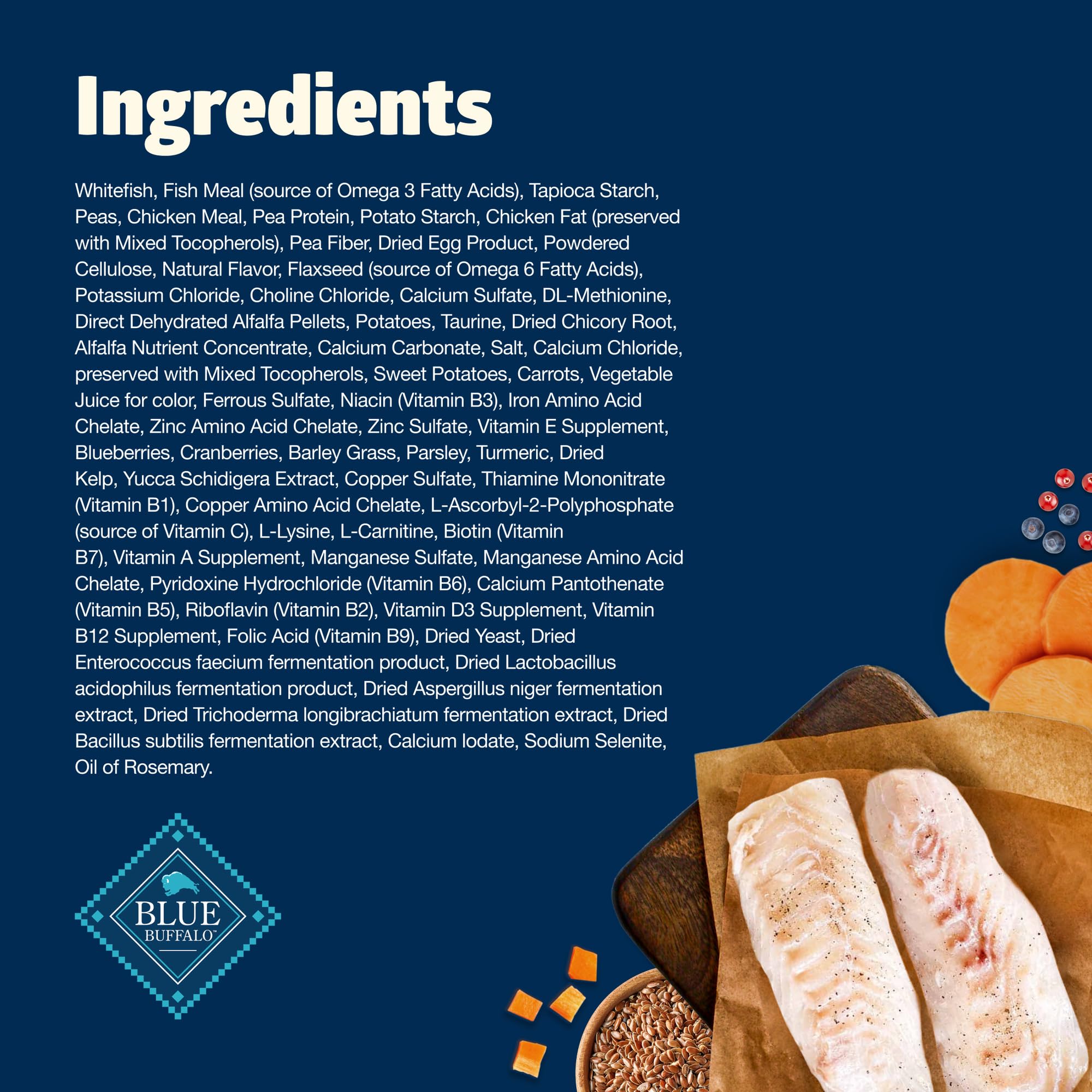 Ingredientes naturales: zanahoria, batata dulce, guisantes y arándanos