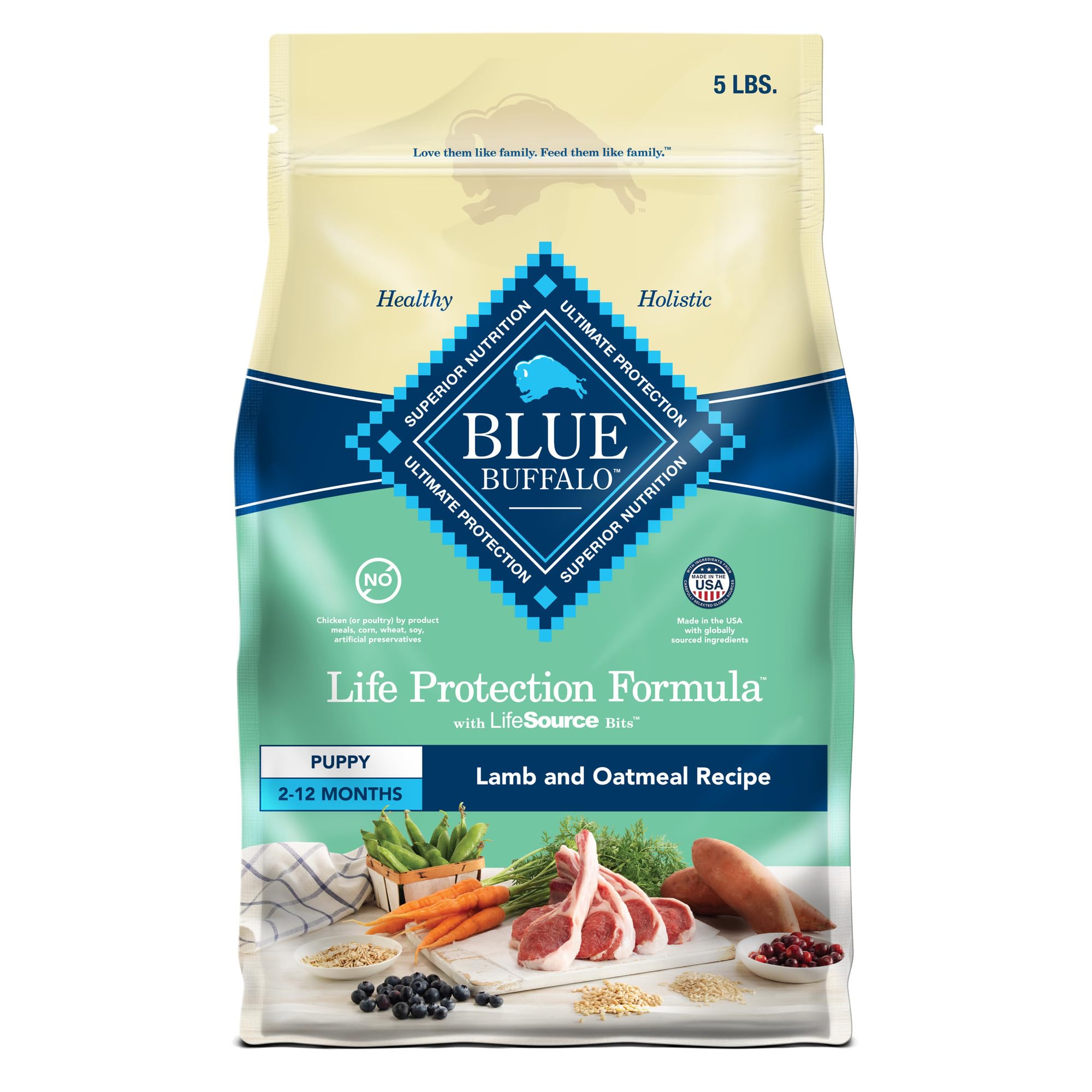 Blue Buffalo Life Protection Formula - bolsa de 5 lb con croquetas de cordero y avena