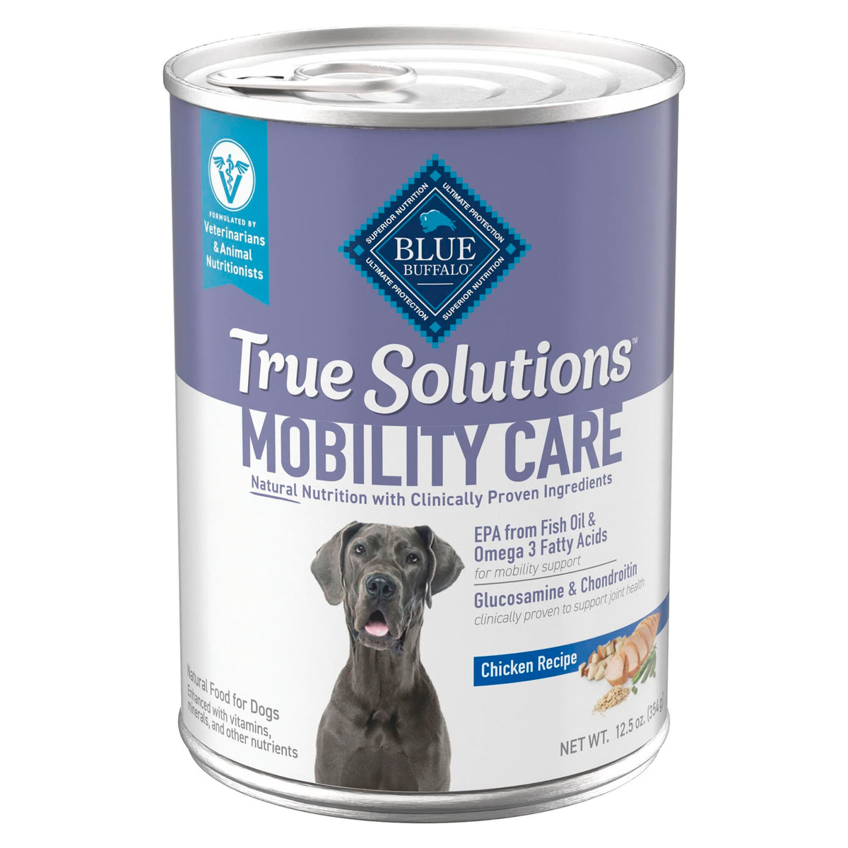 Blue Buffalo Mobility Care, lata de 12.5 oz, enfoque en movilidad para perros adultos.