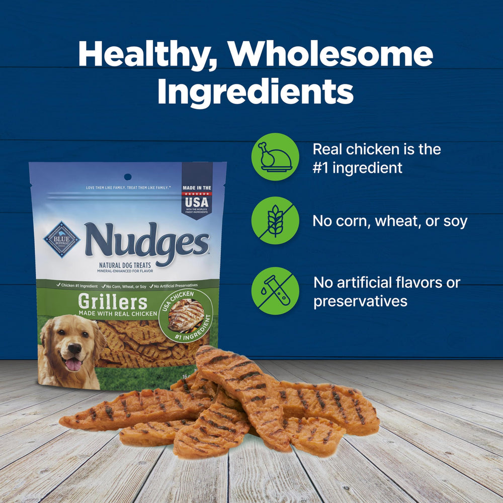 Blue Buffalo Nudges Grillers ofrece porciones faciles de desgarro para entrenamientos.