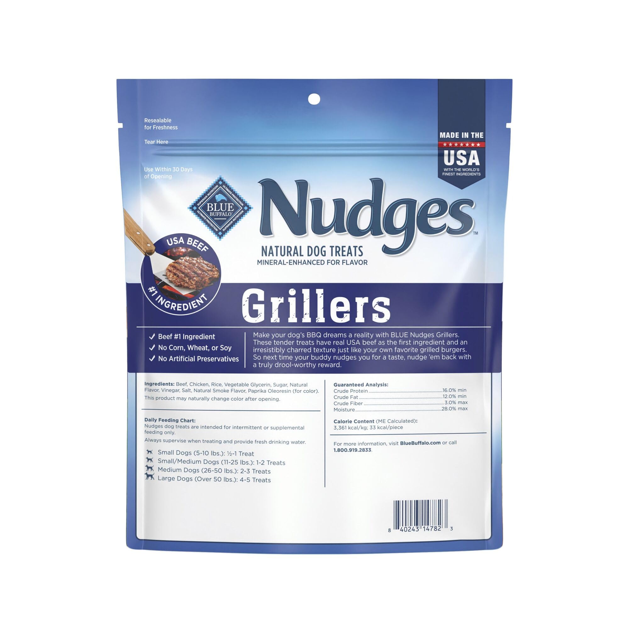 Blue Buffalo Nudges Grillers texture tendre, ideale pour recompense quotidienne.