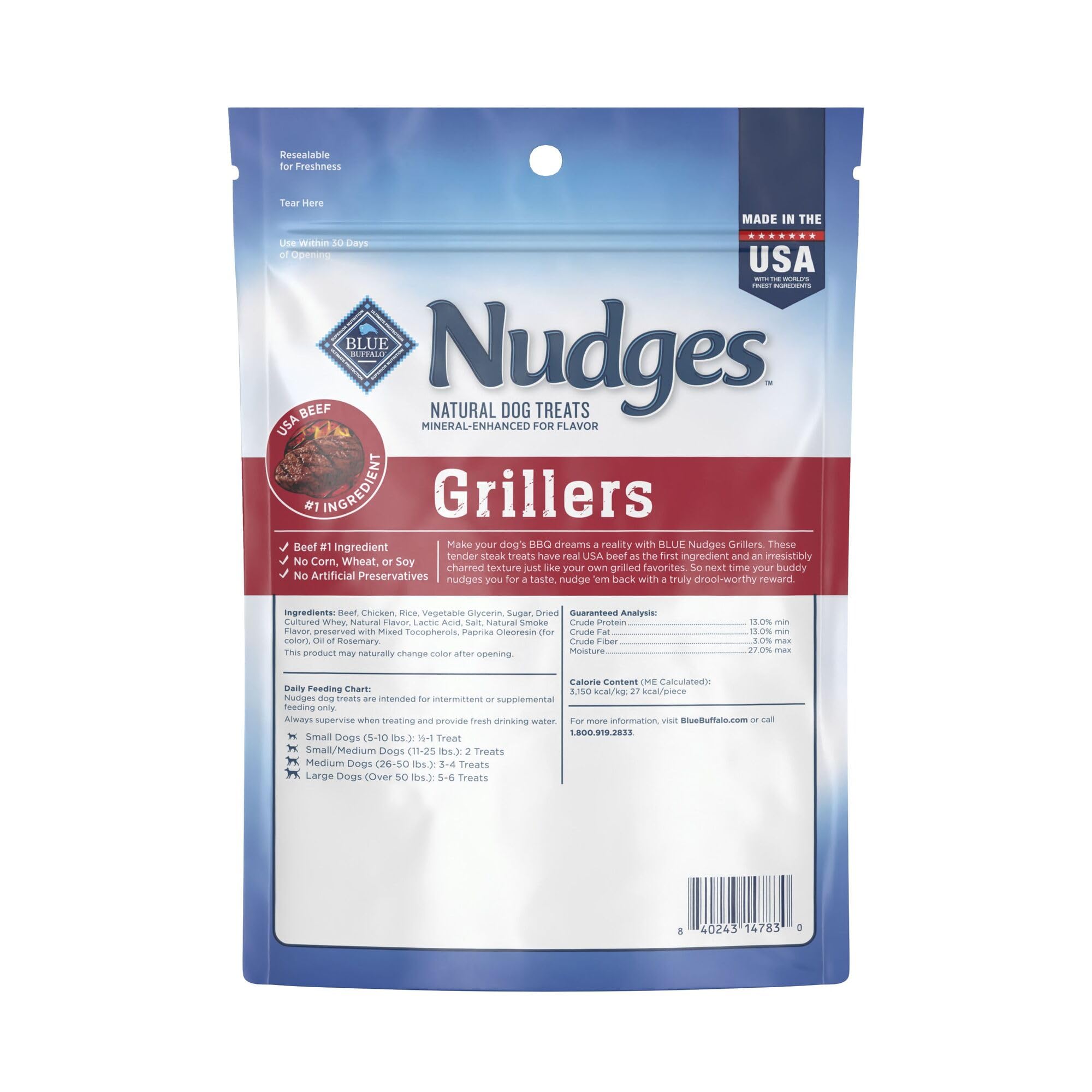 Blue Buffalo Nudges Grillers con trozos pequeños, fáciles de dividir para premiar