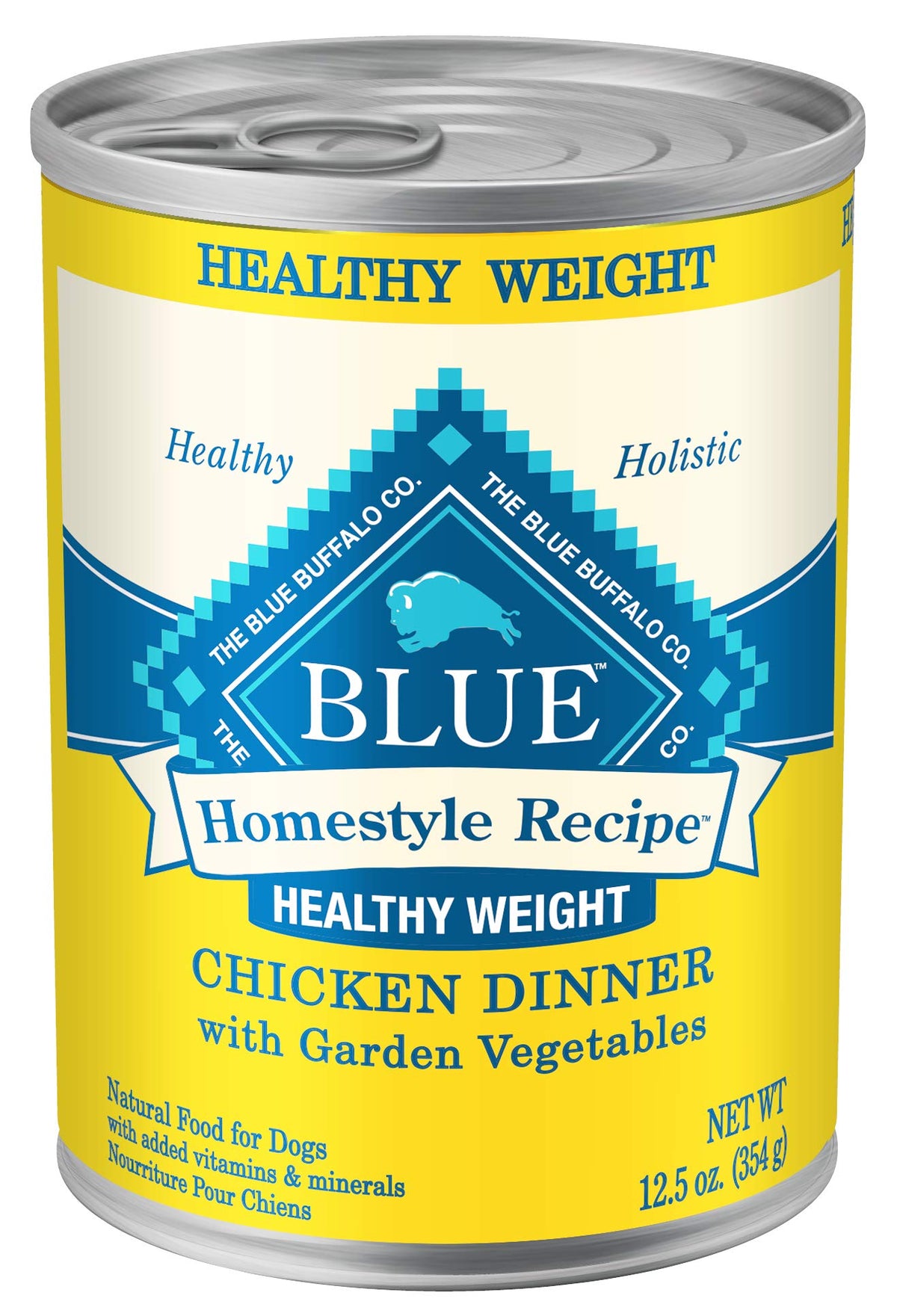 Blue Buffalo Receta Homestyle en lata con res real para sabor nutritivo.