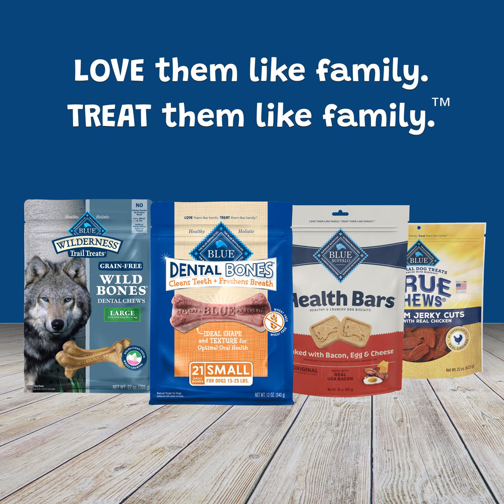 Blue Buffalo sabor natural de huesos dentales para perros activos.
