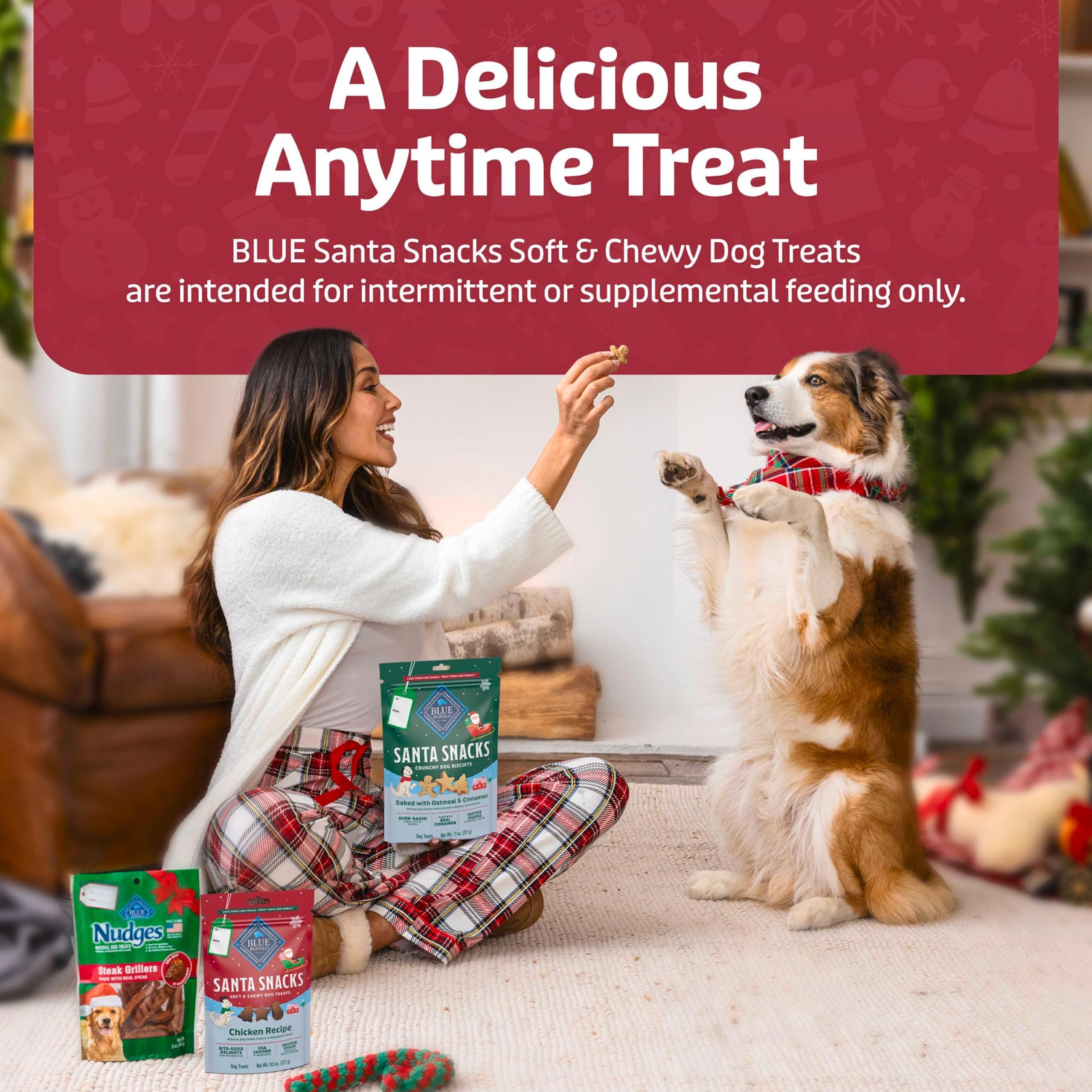 Blue Buffalo Santa Snacks, empaque pensado para regalos y festividades.