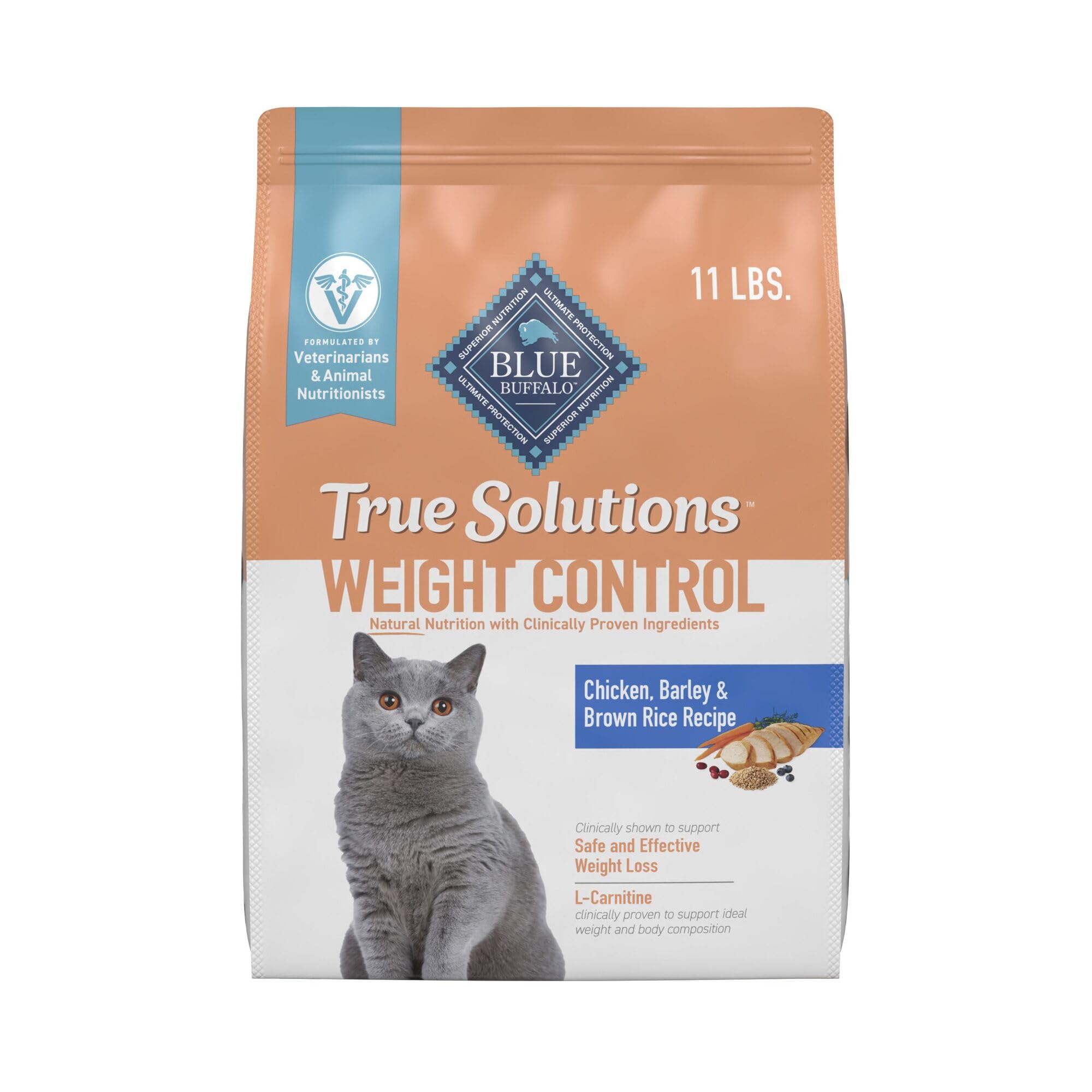 Blue Buffalo Soluciones Verdaderas: equilibrio calórico para apoyar el control de peso de gatos adultos.