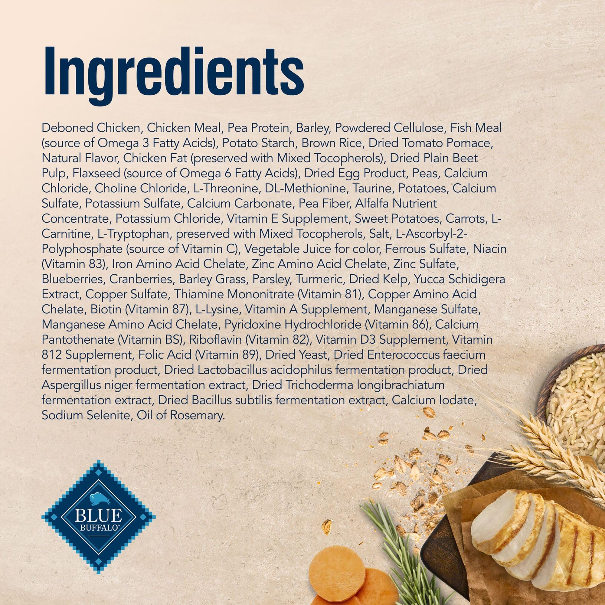 Blue Buffalo Soluciones Verdaderas: pollo real como primer ingrediente para sabor natural.