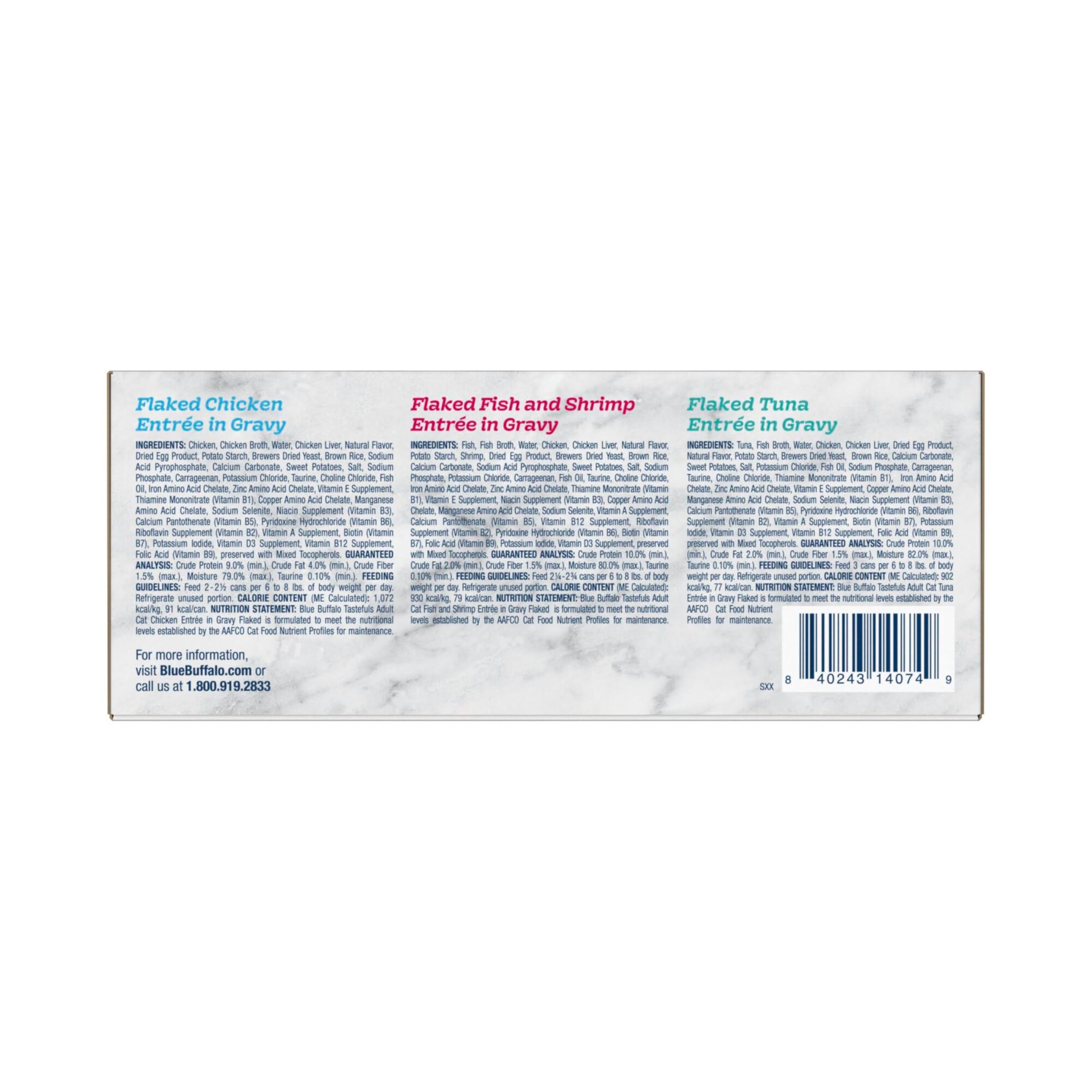 Blue Buffalo Tastefuls chicken flaked can highlights real poultry as the primary ingredient