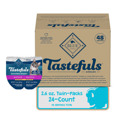 Blue Buffalo Tastefuls cuchilla integrada en tapa para servir fácilmente.