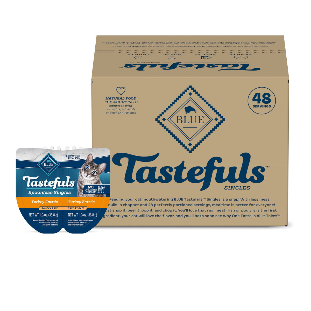 Blue Buffalo Tastefuls Cups sin utensilios para servir sin desorden