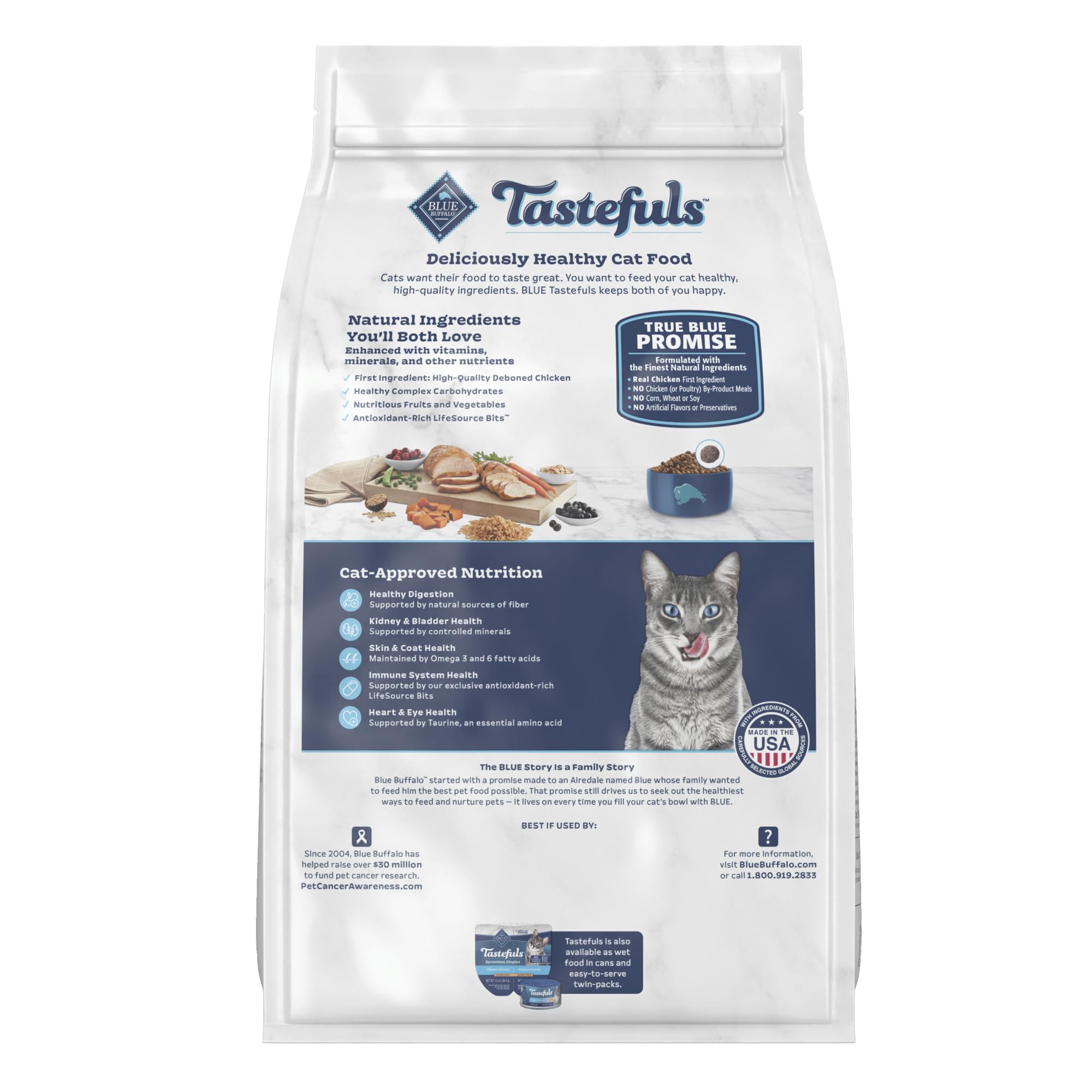 Blue Buffalo Tastefuls gato, receta pollo y pavo, sabor delicioso para felinos exigentes.