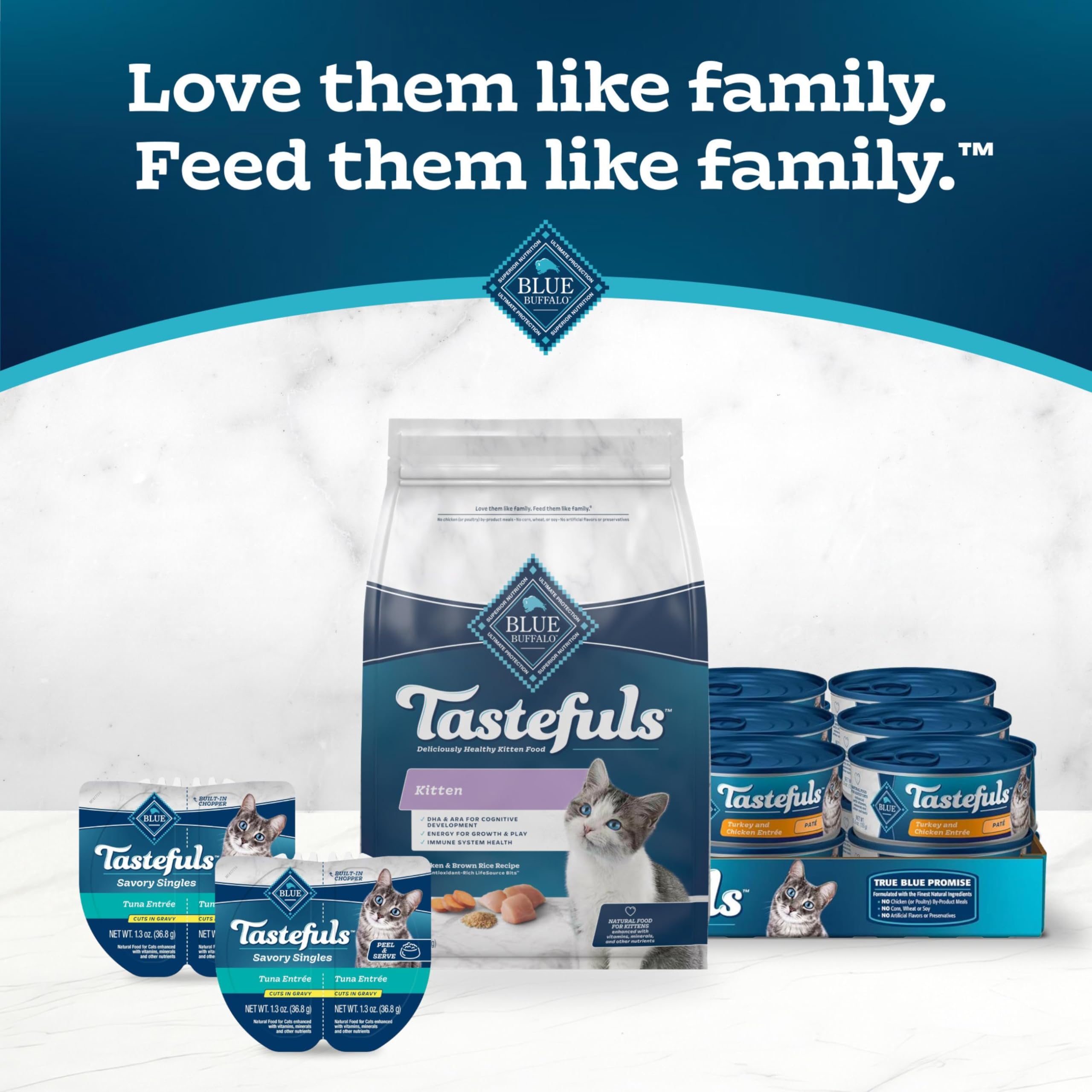 Blue Buffalo Tastefuls hecho en Estados Unidos con ingredientes reales.