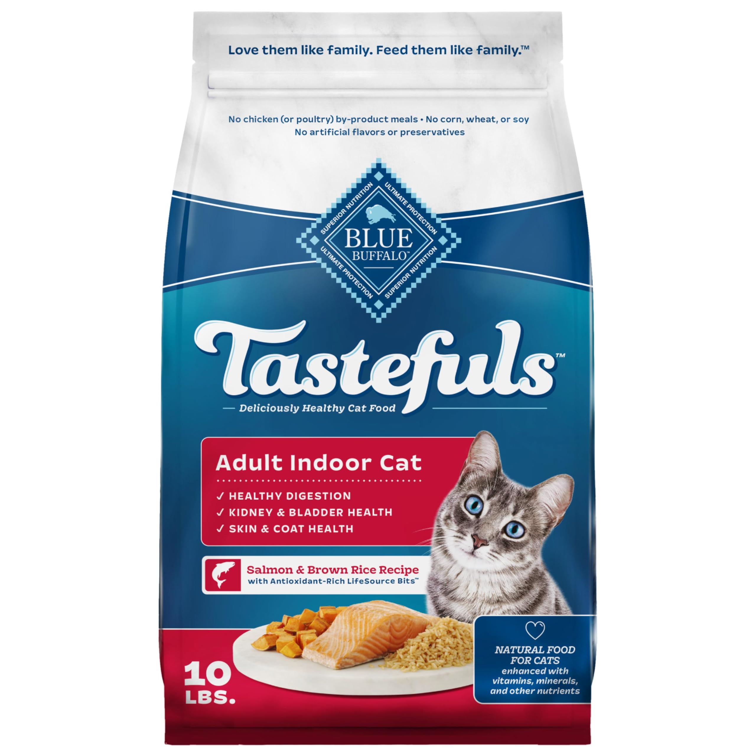 Blue Buffalo Tastefuls Salmón-Arroz 10lb: sabor a salmón real para gatos de interior