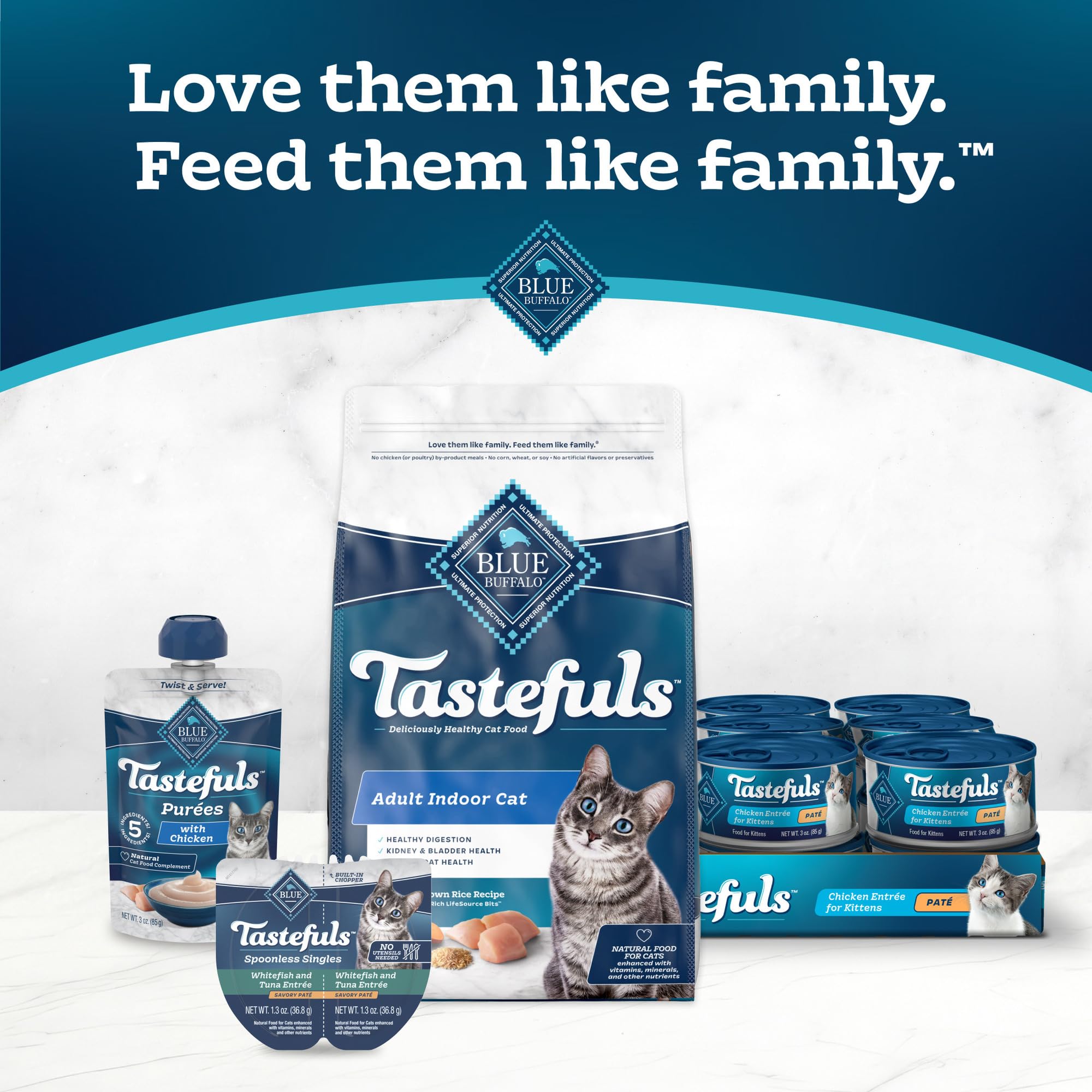 Blue Buffalo Tastefuls sin colorantes ni conservantes artificiales para sabor natural.