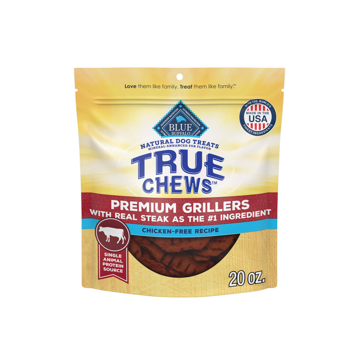 Blue Buffalo True Chews Grillers, ternera real, premio sabroso para perros