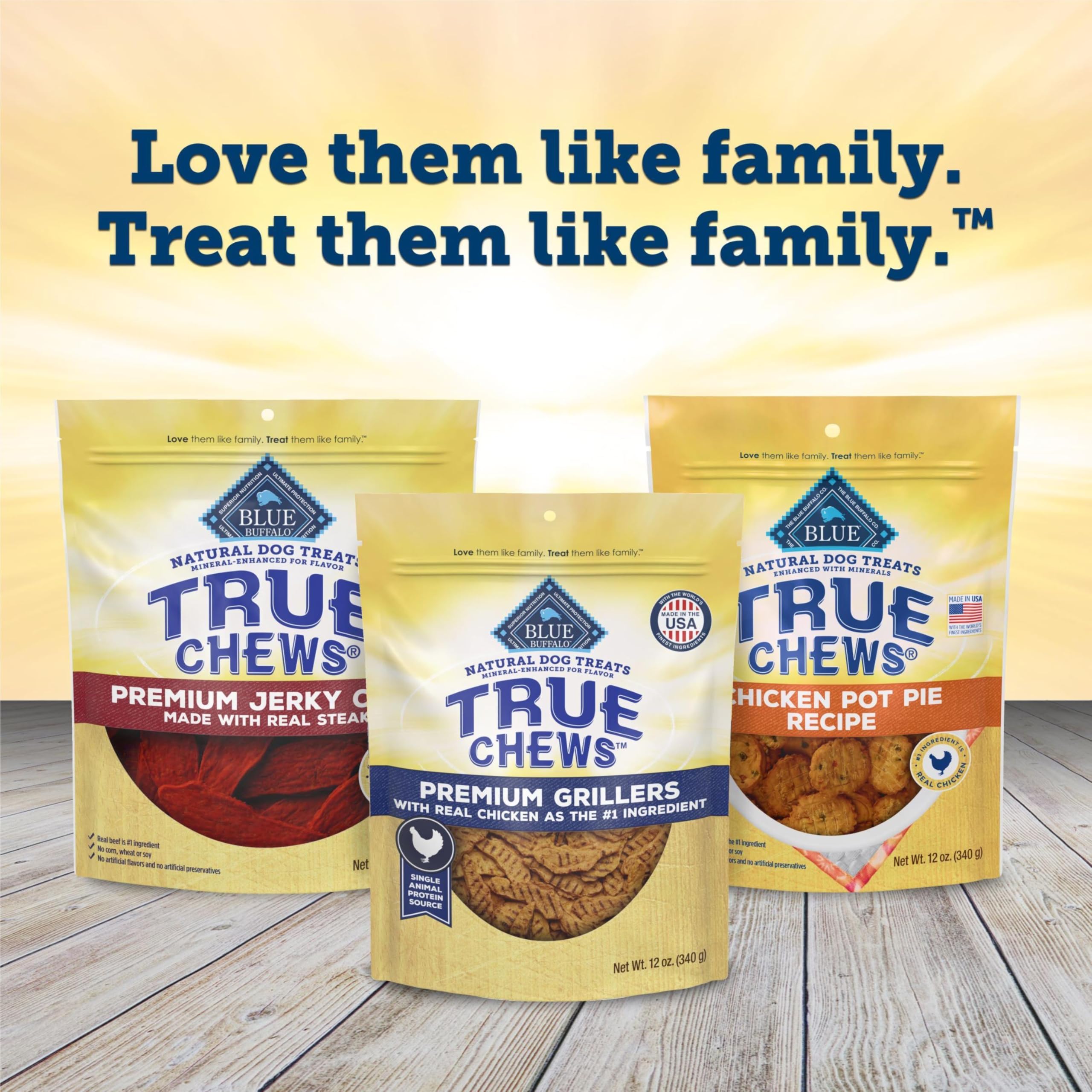 Blue Buffalo True Chews Premium Grillers snack diario sin rellenos innecesarios.