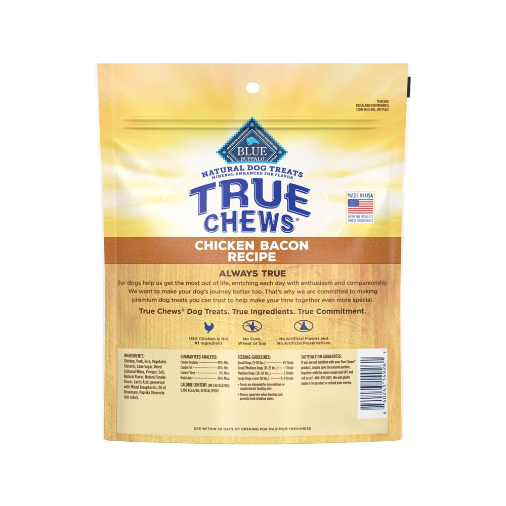 Blue Buffalo True Chews Receta Bacon de Pollo, snack masticable ideal para entrenamiento.