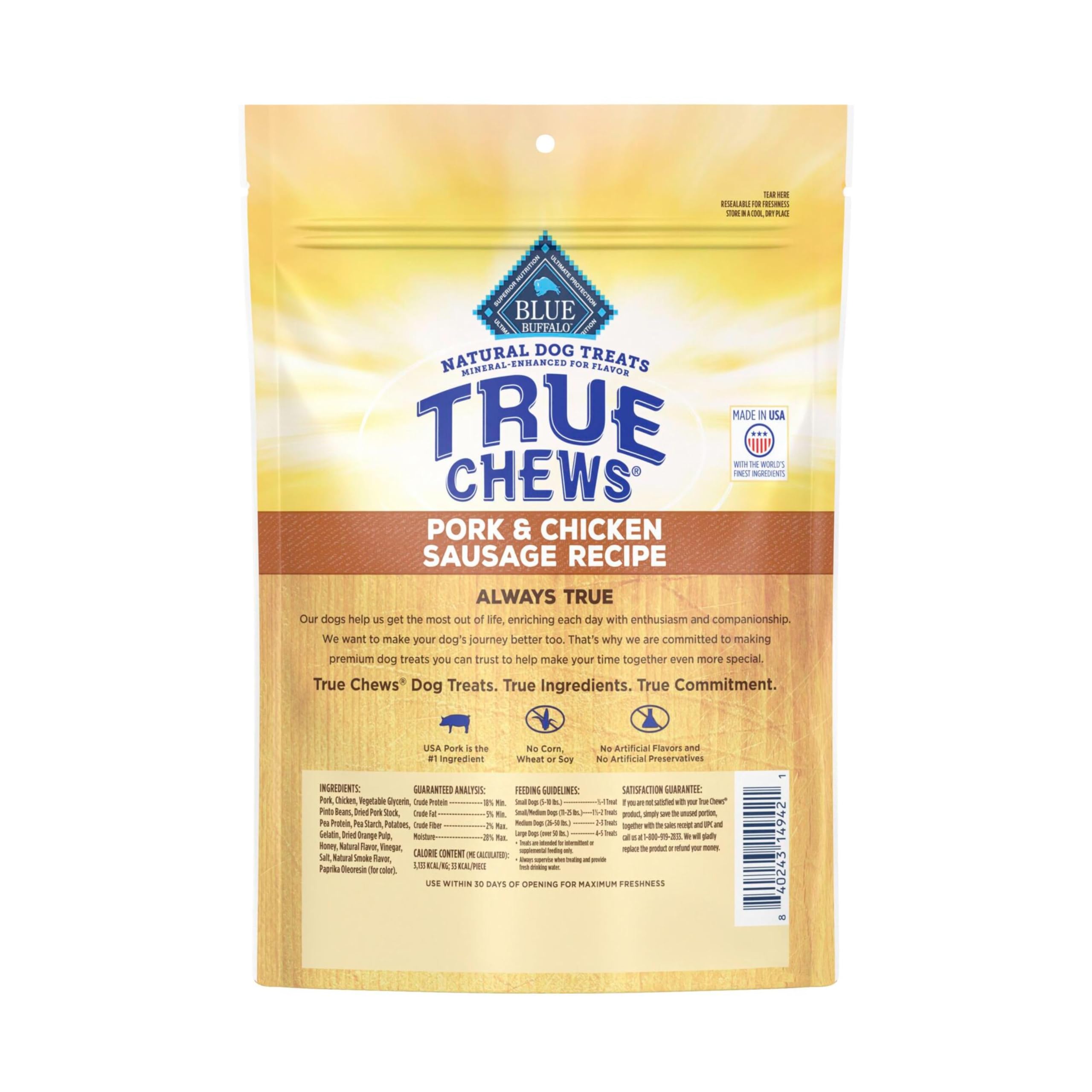 Blue Buffalo True Chews sabor cerdo y pollo, ideal para entrenamiento