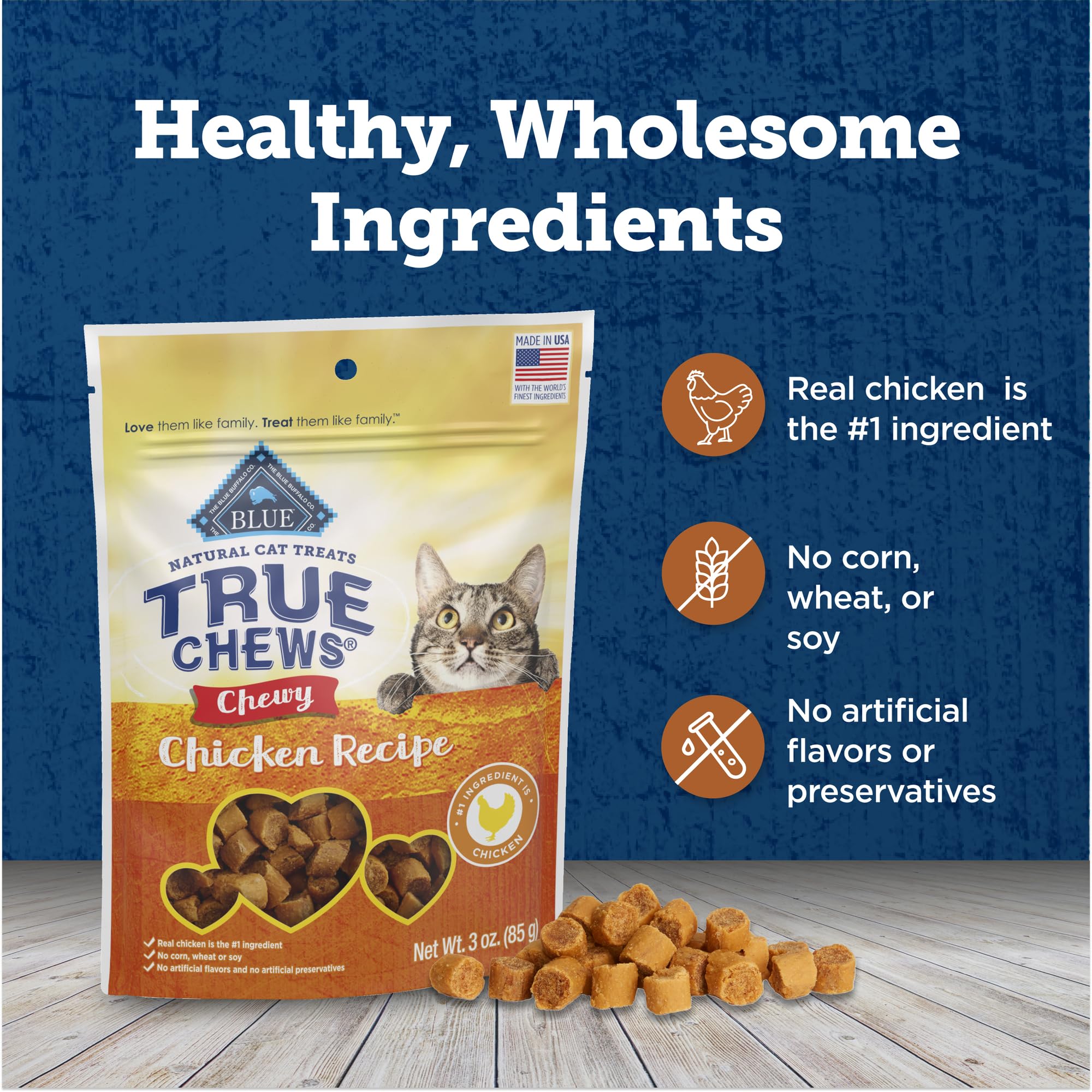 Blue Buffalo True Chews: Sin subproductos de pollo para una opción limpia.