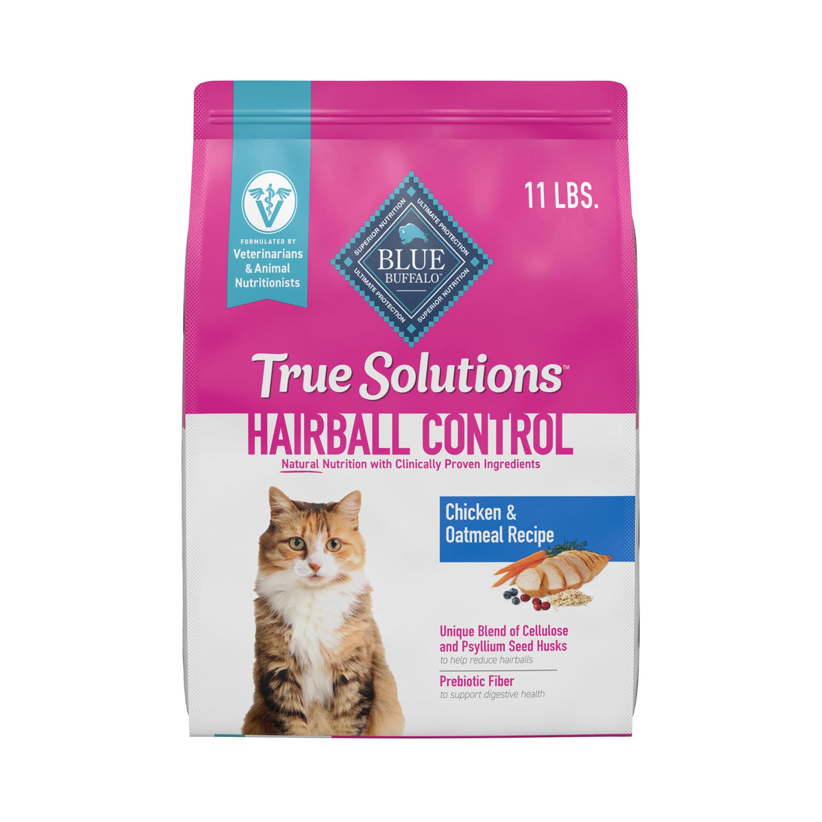 Blue Buffalo True Solutions Hairball Control, empaque 11 lb, ideal para gatos adultos y bolas de pelo.