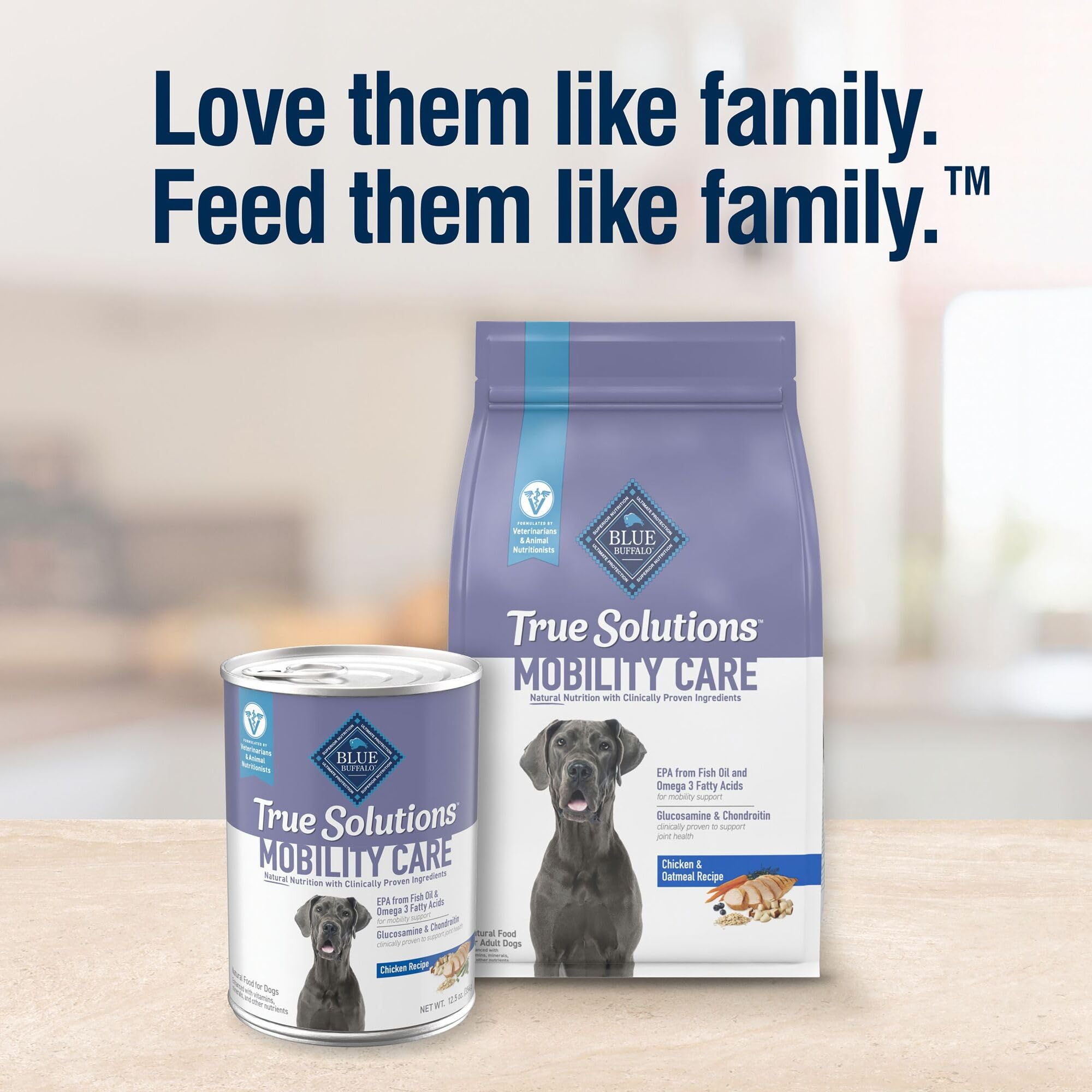 Blue Buffalo True Solutions Mobility Care dieta natural para perros adultos activos con pollo real.