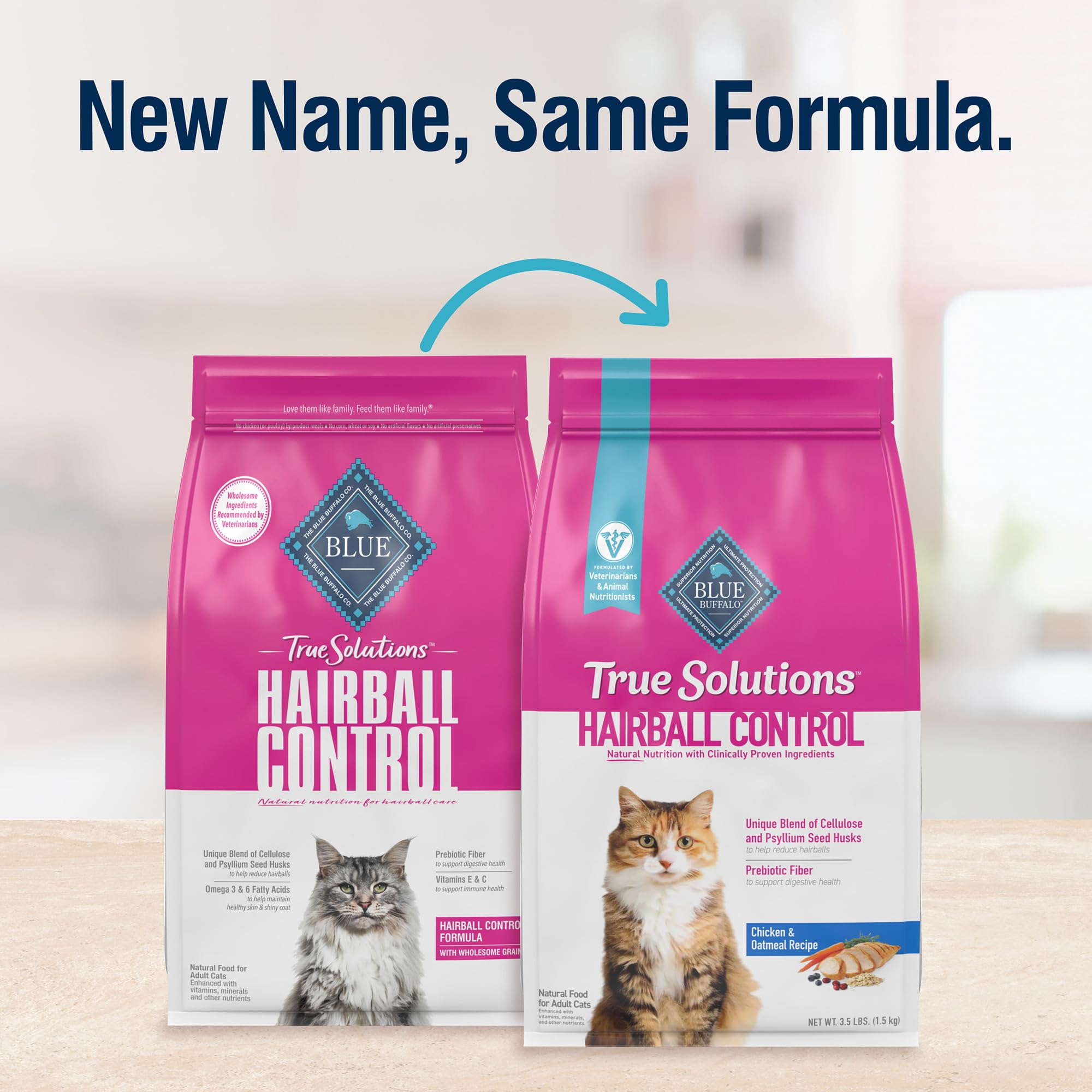 Blue Buffalo True Solutions Hairball Control, primer ingrediente pollo, nutrición de calidad para felinos.