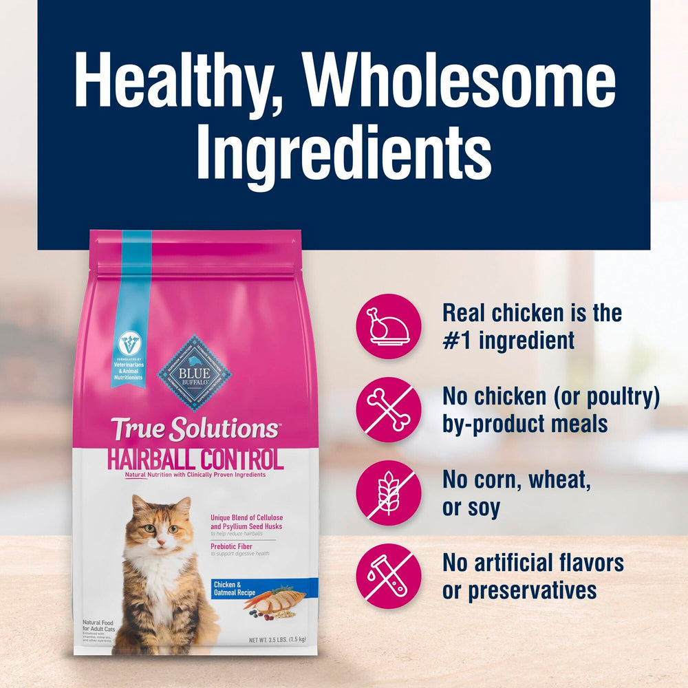 Blue Buffalo True Solutions Hairball Control sin maíz trigo ni soja, opción natural.