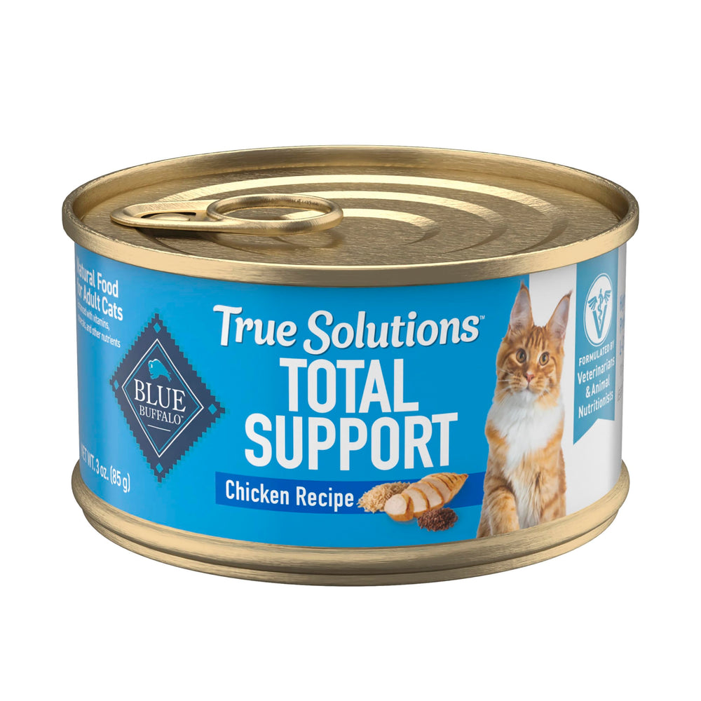 Blue Buffalo True Solutions: lata-pollo-tres-onzas para gatos, favorece digestión saludable.