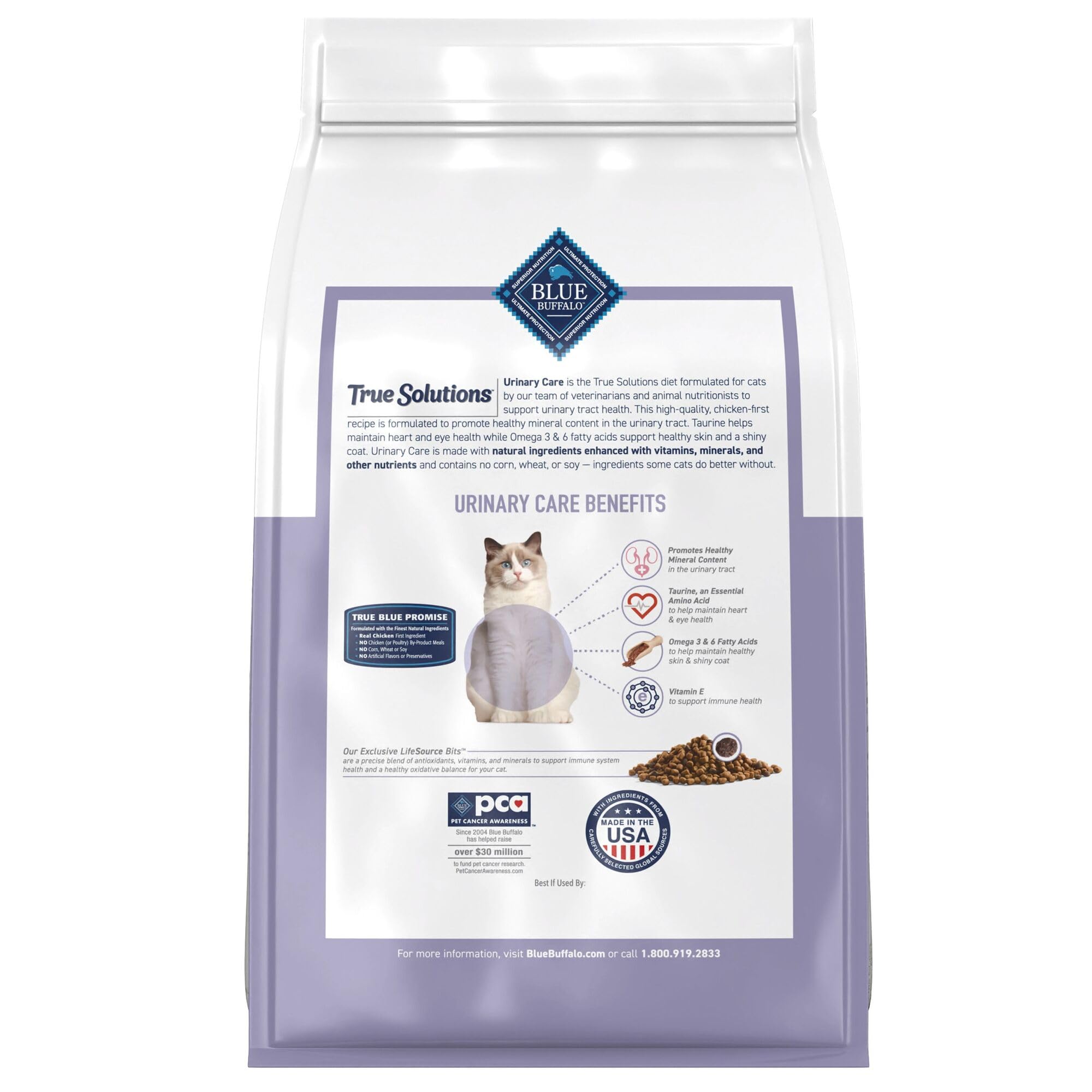 Blue Buffalo True Solutions Urinary Care, croquetas de pollo con textura crujiente para gatos adultos.