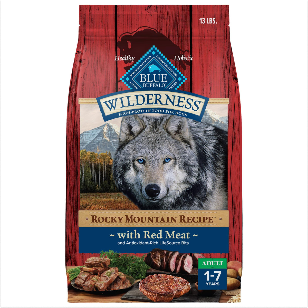 Blue Buffalo Wilderness carne real primer ingrediente, ayuda a músculos fuertes en perros